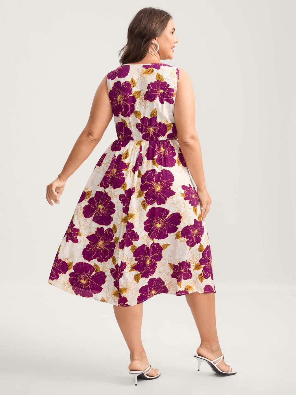 Large Floral Print Pockets Midi Dress