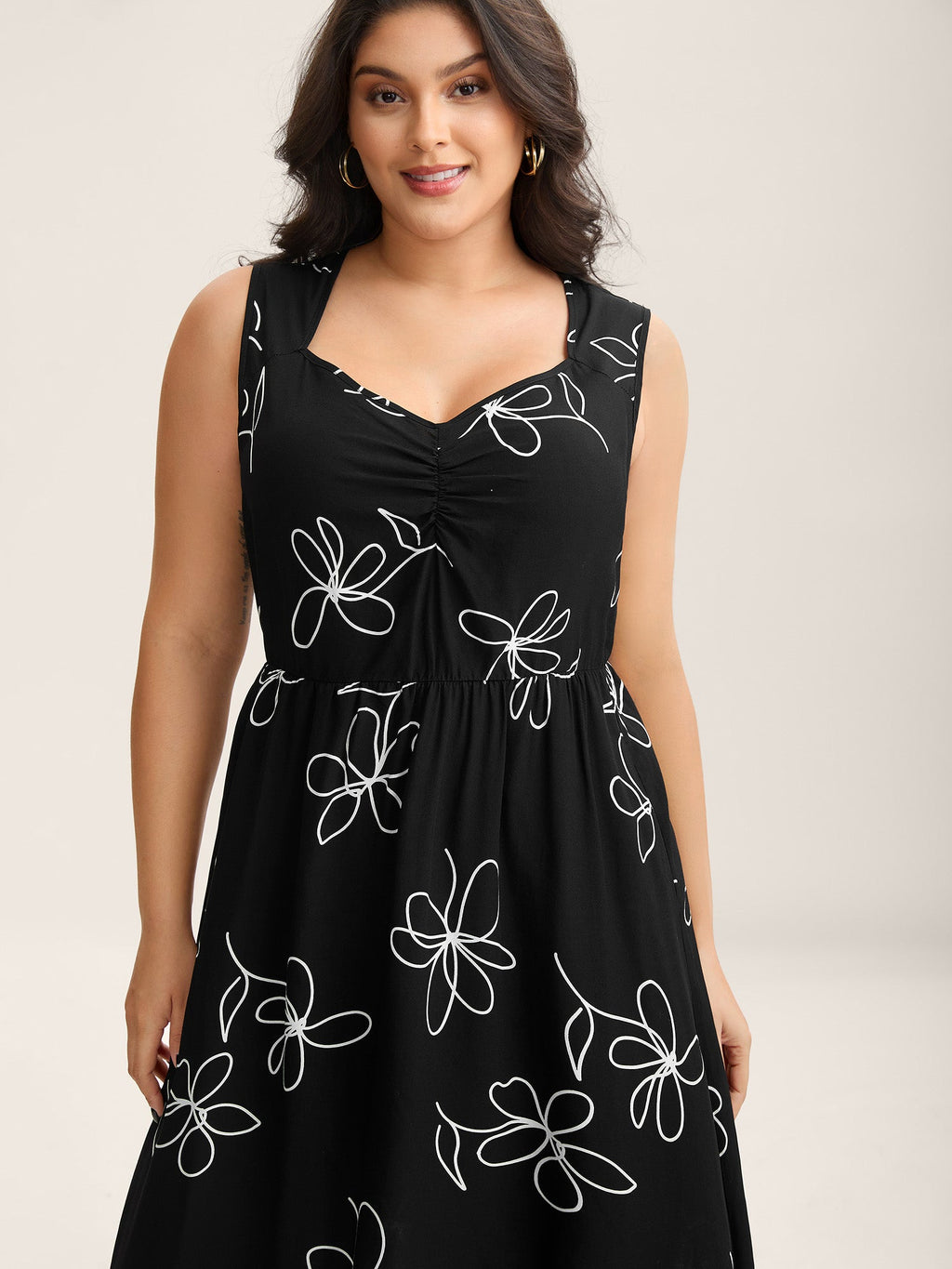 Rayon Floral Print Pockets Sleeveless Midi Dress