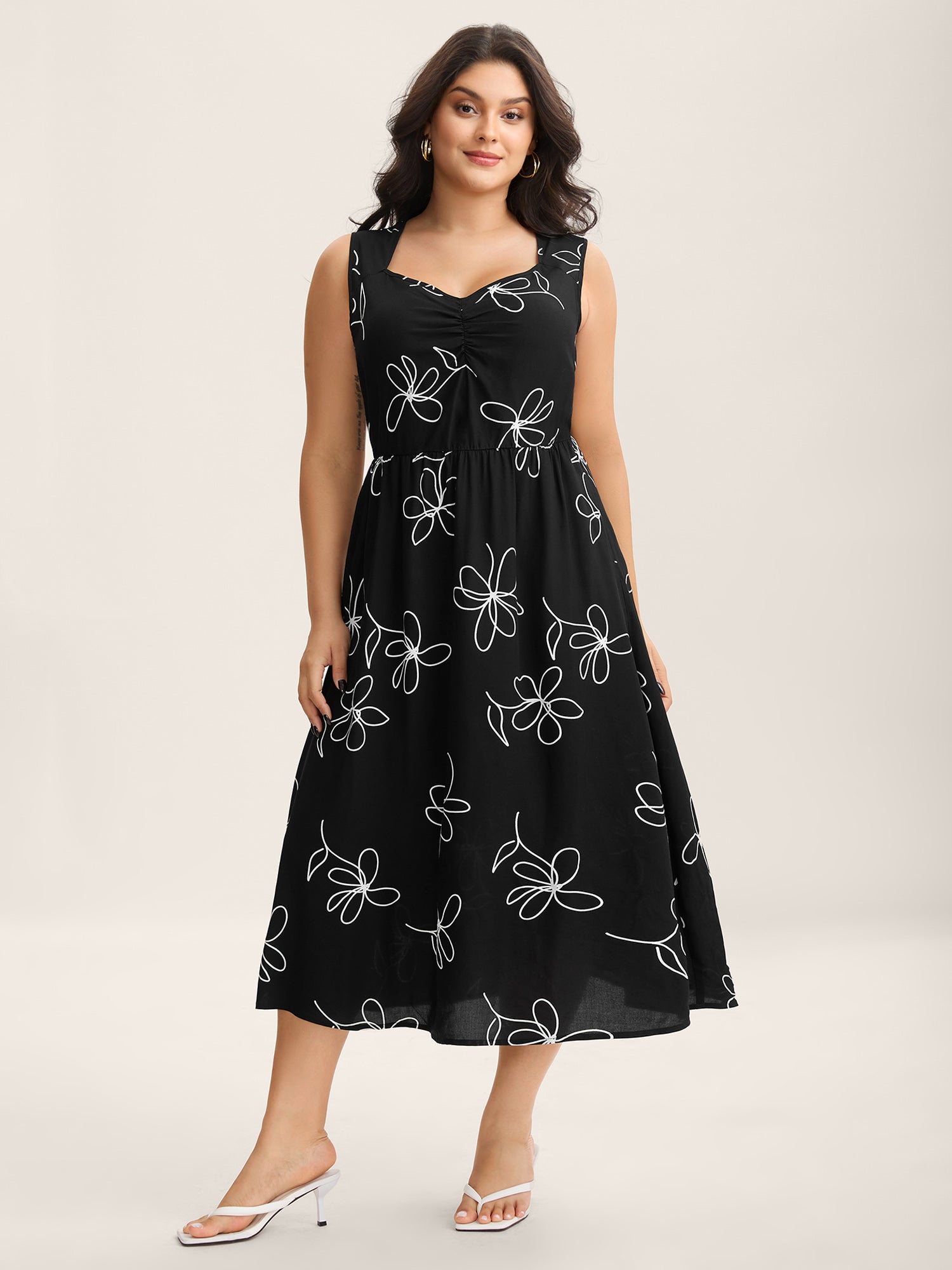 Rayon Floral Print Pockets Sleeveless Midi Dress