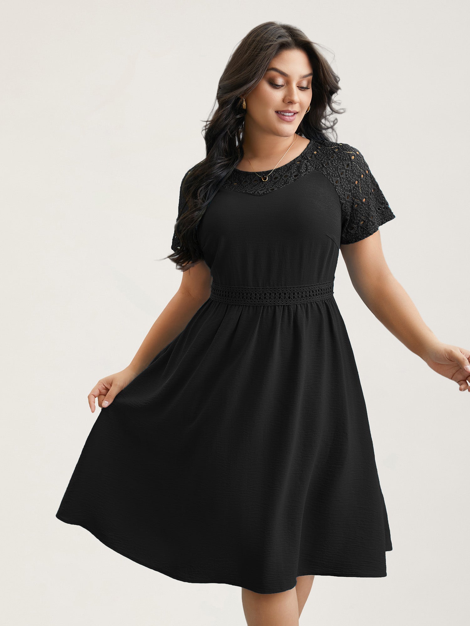Lace Cut-Out Raglan Sleeve Pockets Mini Dress