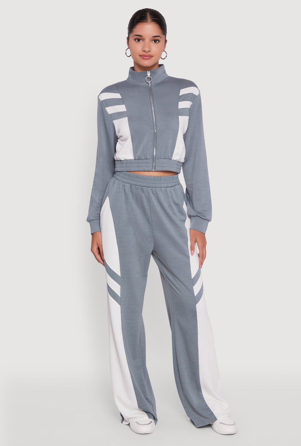 Color Block Cropped Zip Front Track Jacket