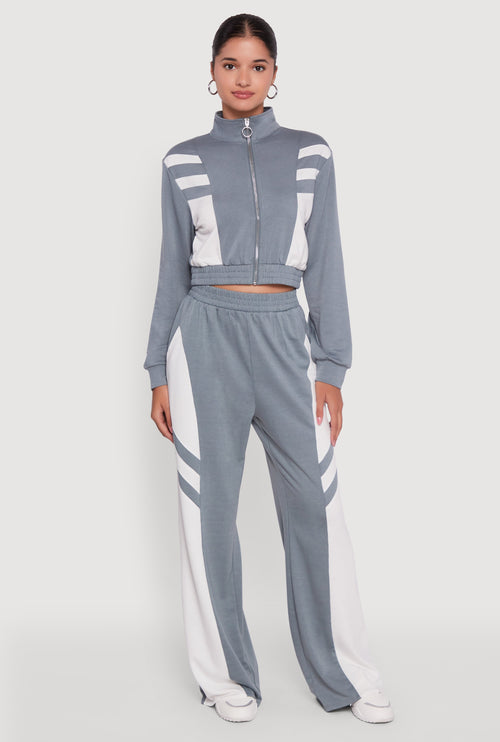 Color Block Cropped Zip Front Track Jacket