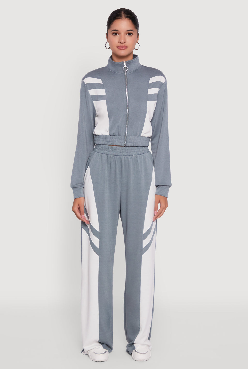 Color Block Cropped Zip Front Track Jacket
