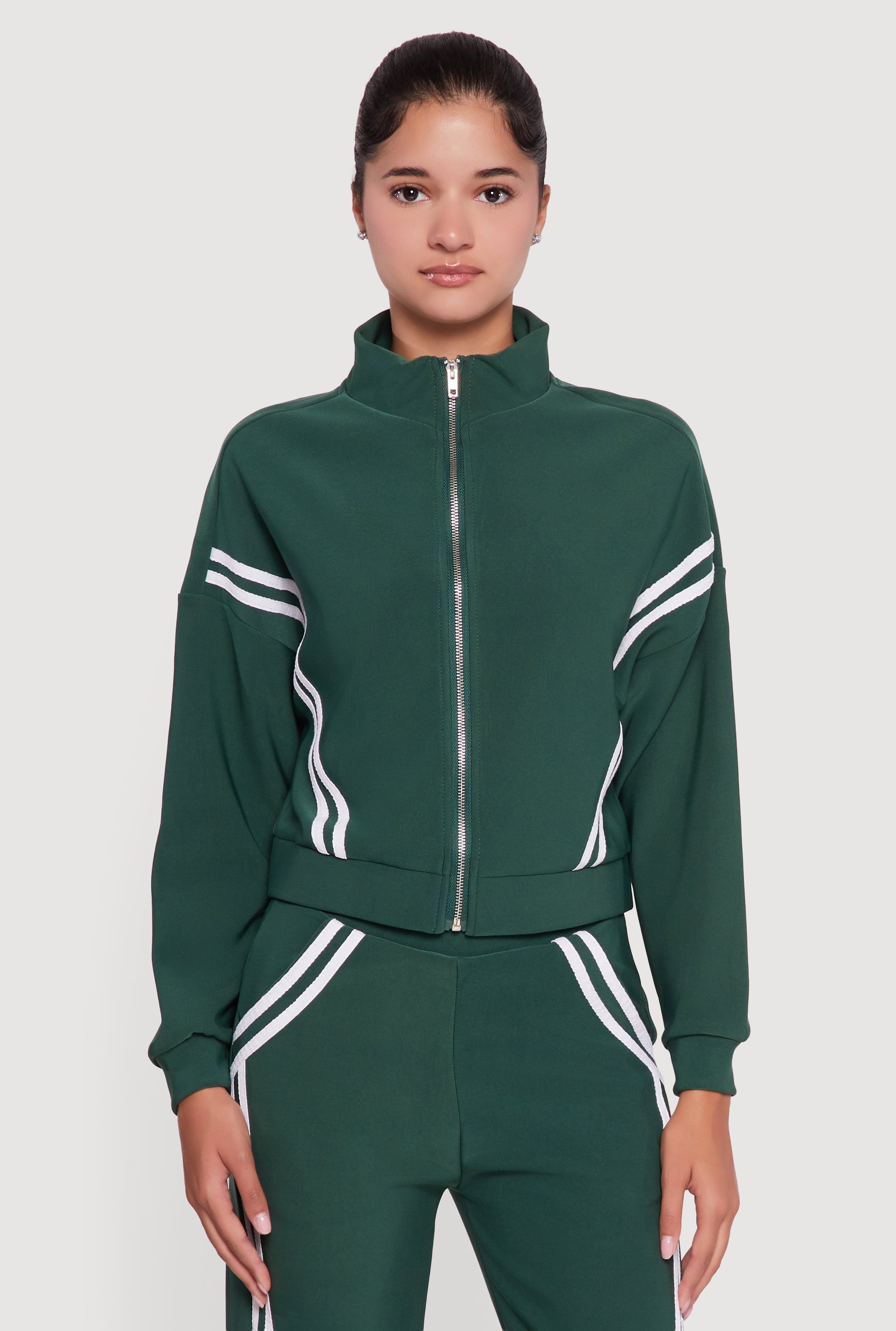 Long Sleeve Mock Neck Varsity Stripe Detail Track Jacket