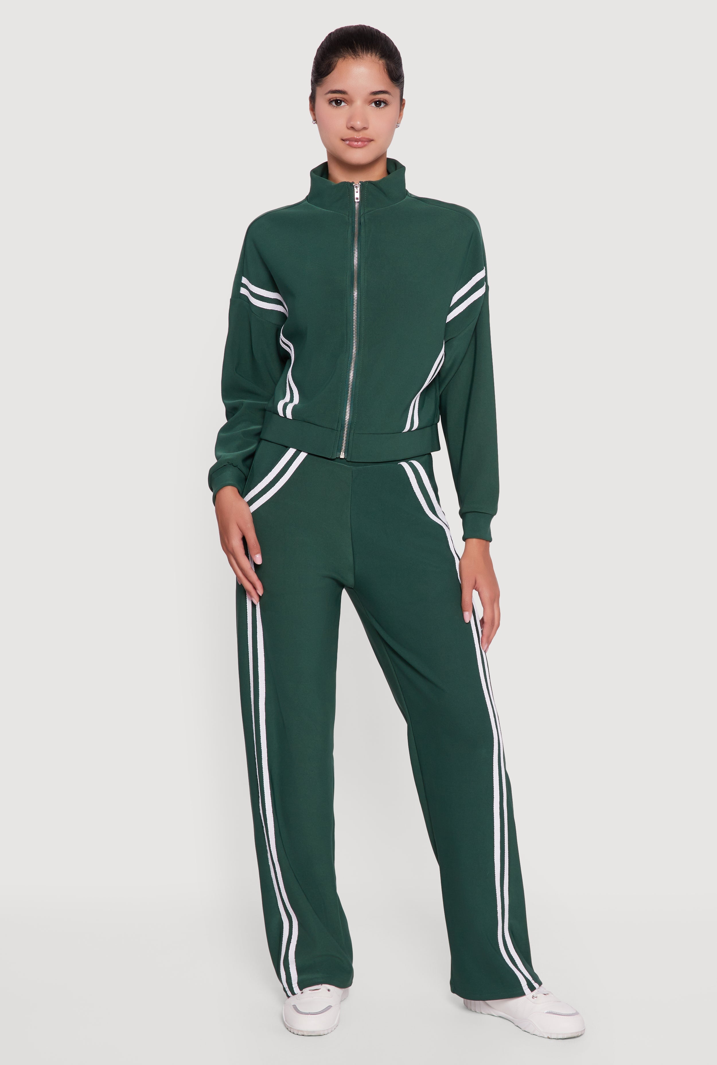 Long Sleeve Mock Neck Varsity Stripe Detail Track Jacket