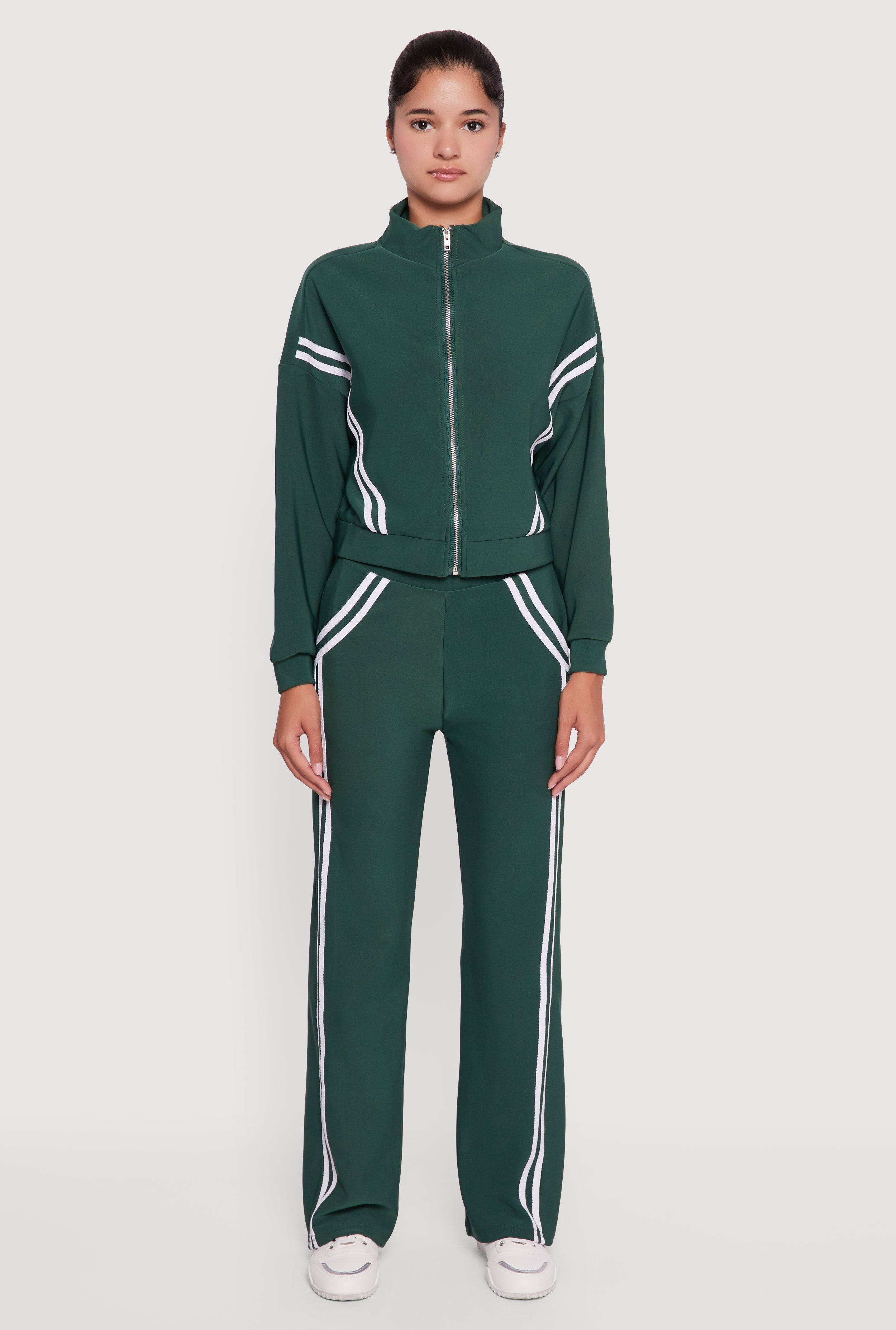 Long Sleeve Mock Neck Varsity Stripe Detail Track Jacket