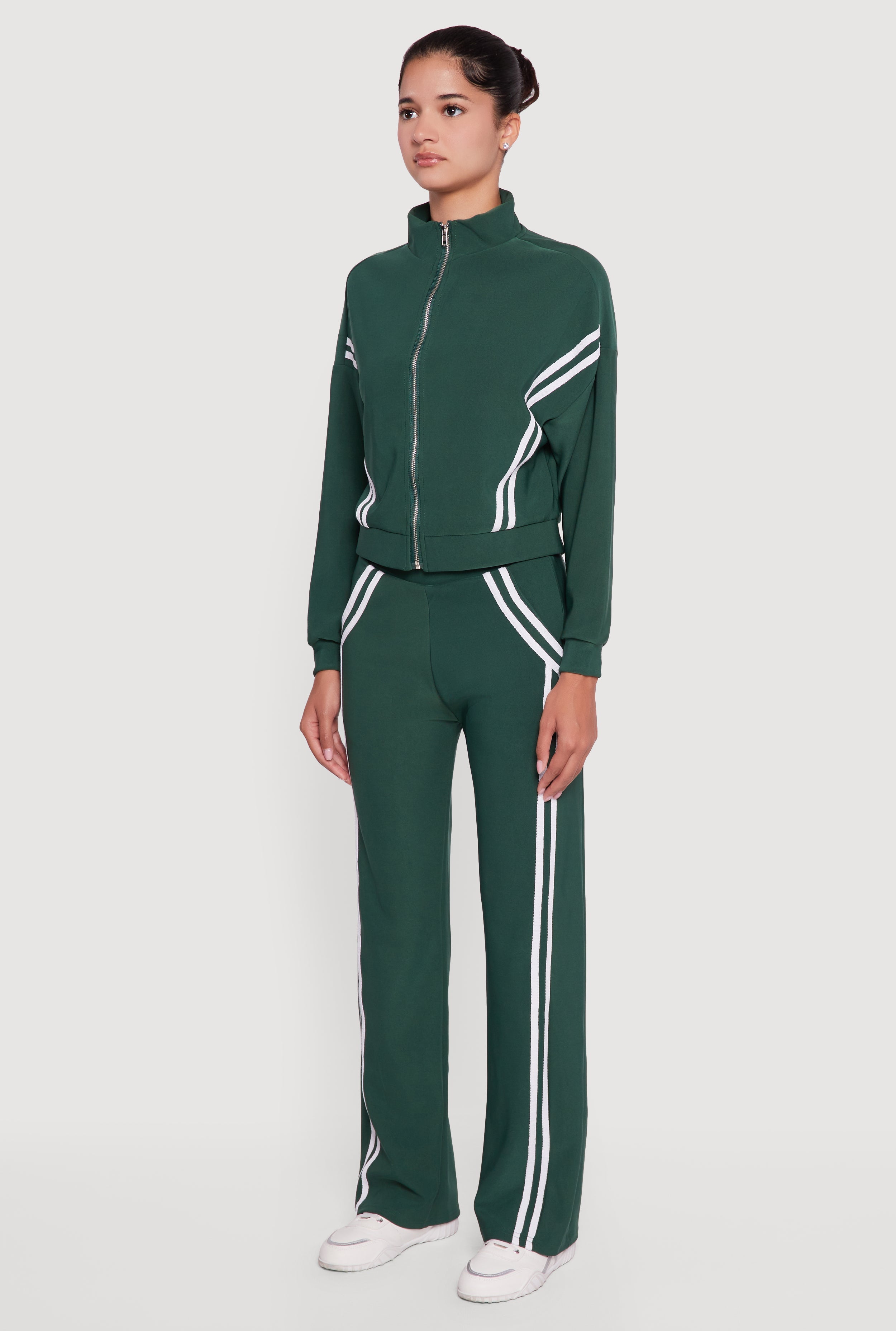 Long Sleeve Mock Neck Varsity Stripe Detail Track Jacket