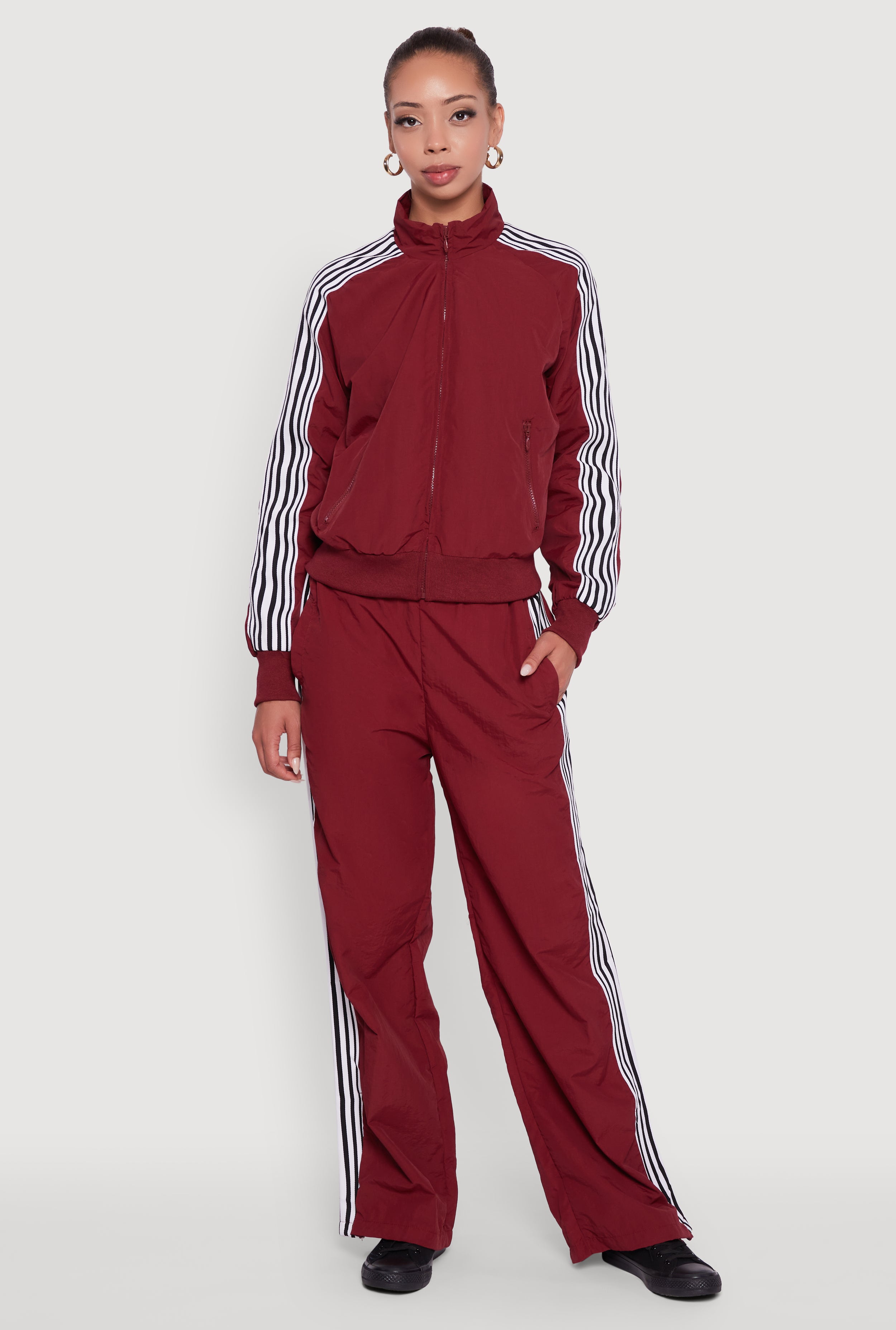 Side Striped Nylon Mock Neck Track Jacket