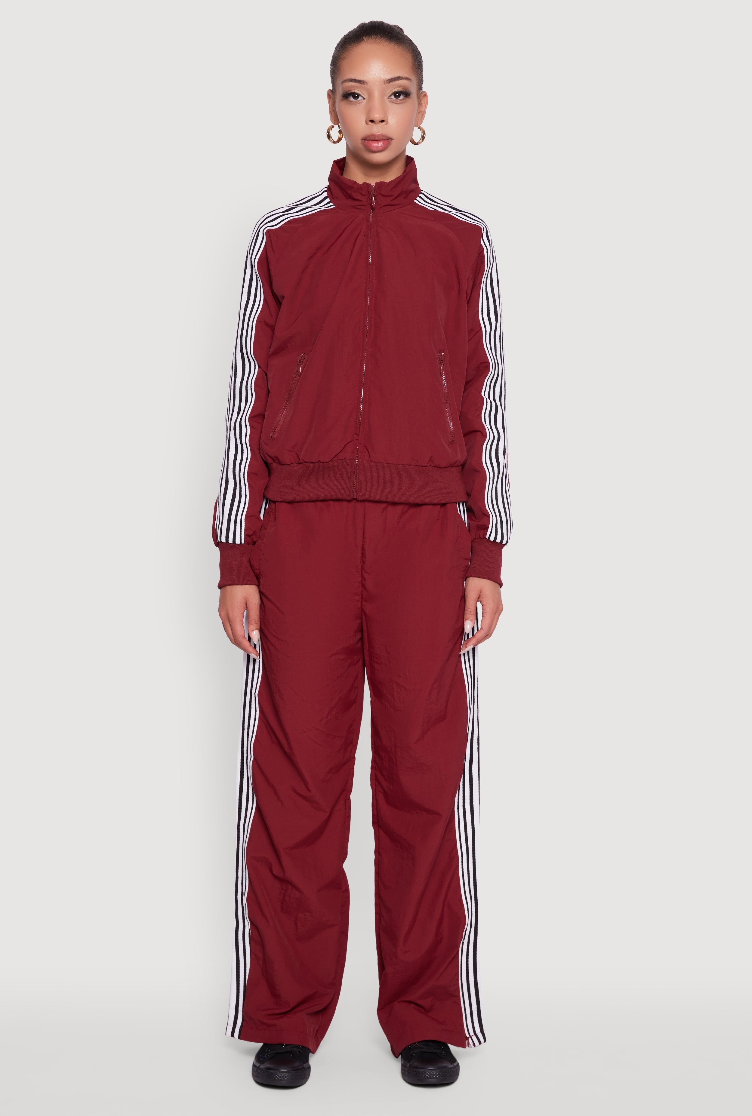 Side Striped Nylon Mock Neck Track Jacket