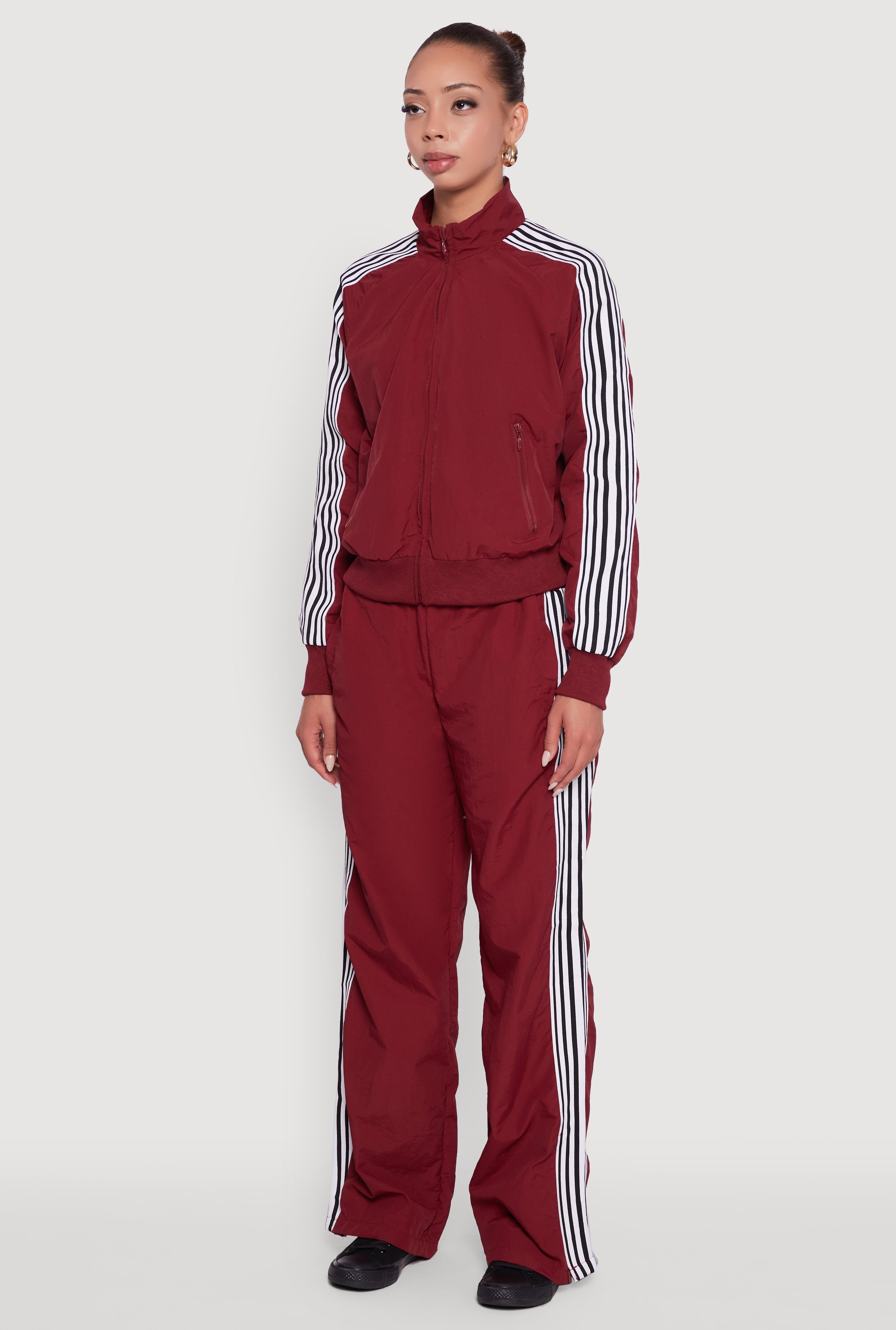 Side Striped Nylon Mock Neck Track Jacket