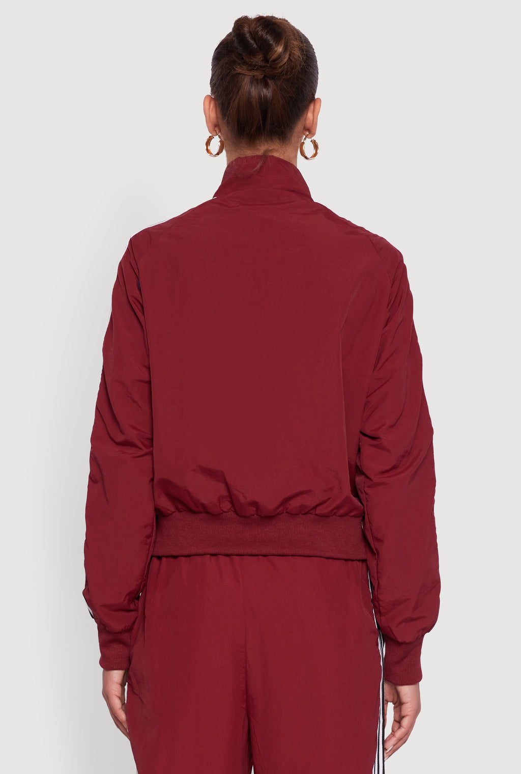 Side Striped Nylon Mock Neck Track Jacket