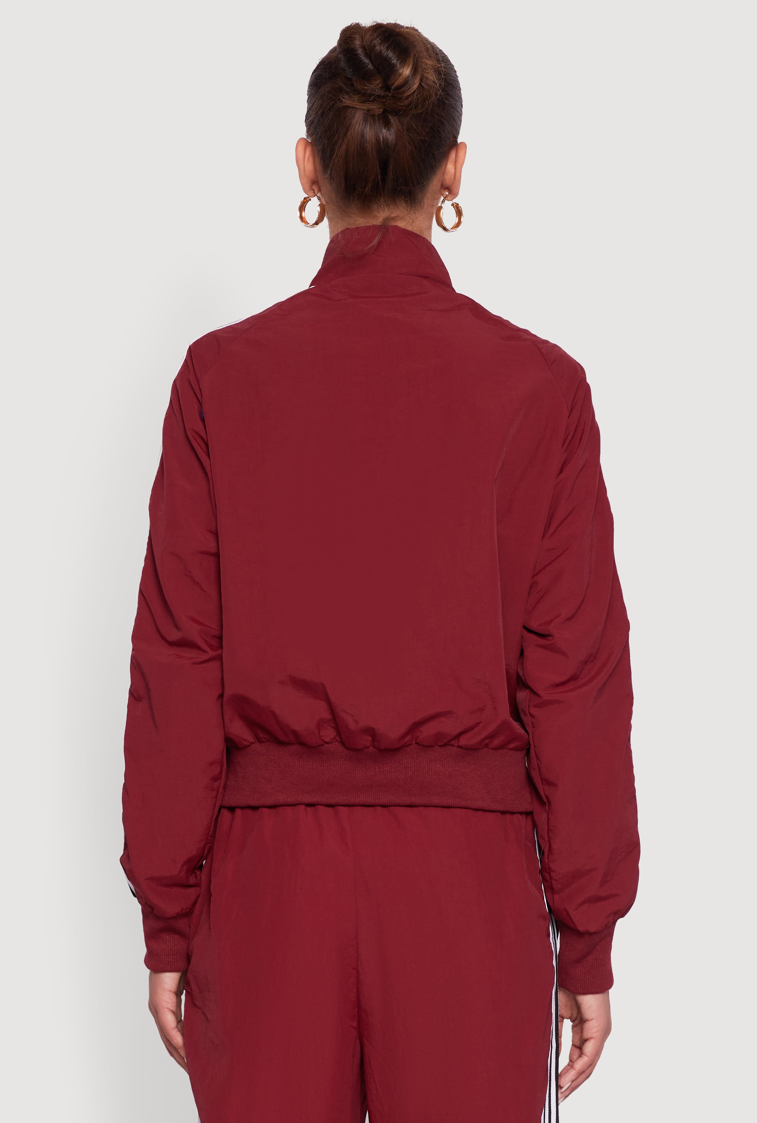 Side Striped Nylon Mock Neck Track Jacket
