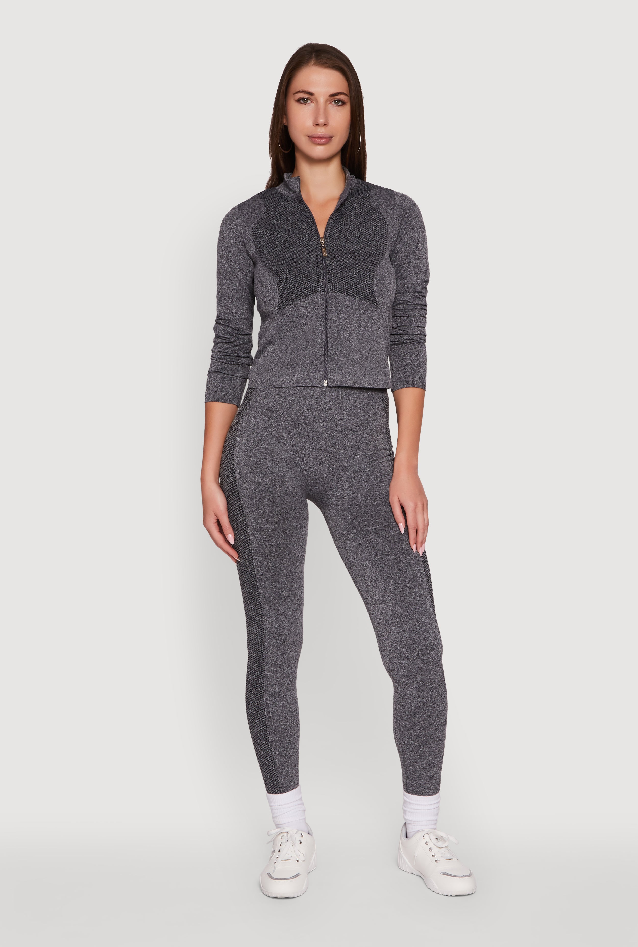 Seamless Marled Mock Neck Long Sleeve Track Jacket