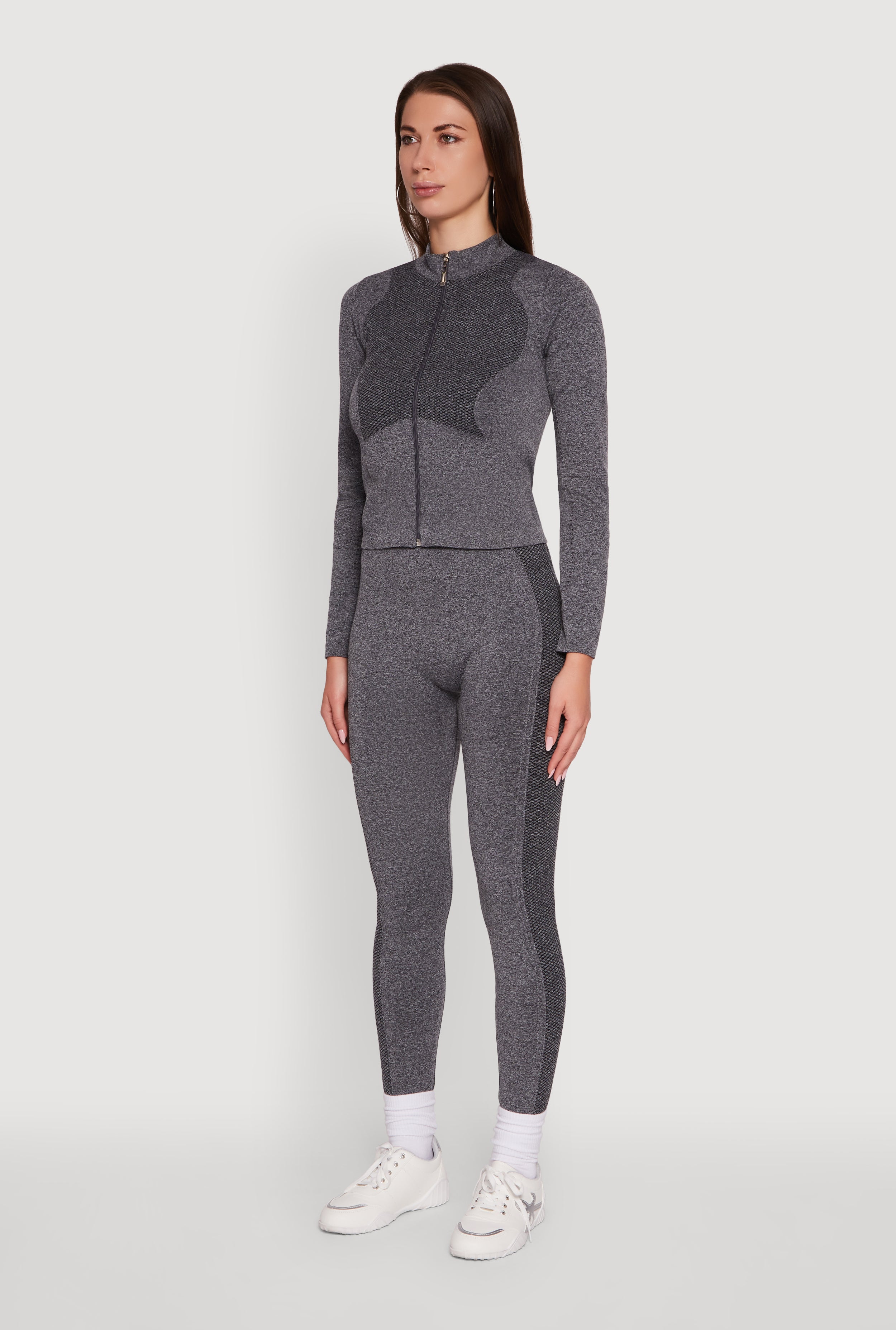 Seamless Marled Mock Neck Long Sleeve Track Jacket
