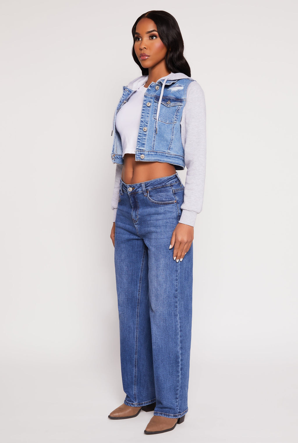 WAX Distressed Hooded Jean Jacket
