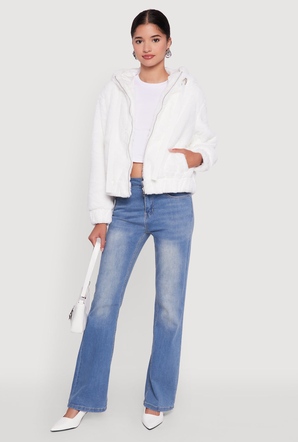 Hooded Faux Fur Bomber Jacket