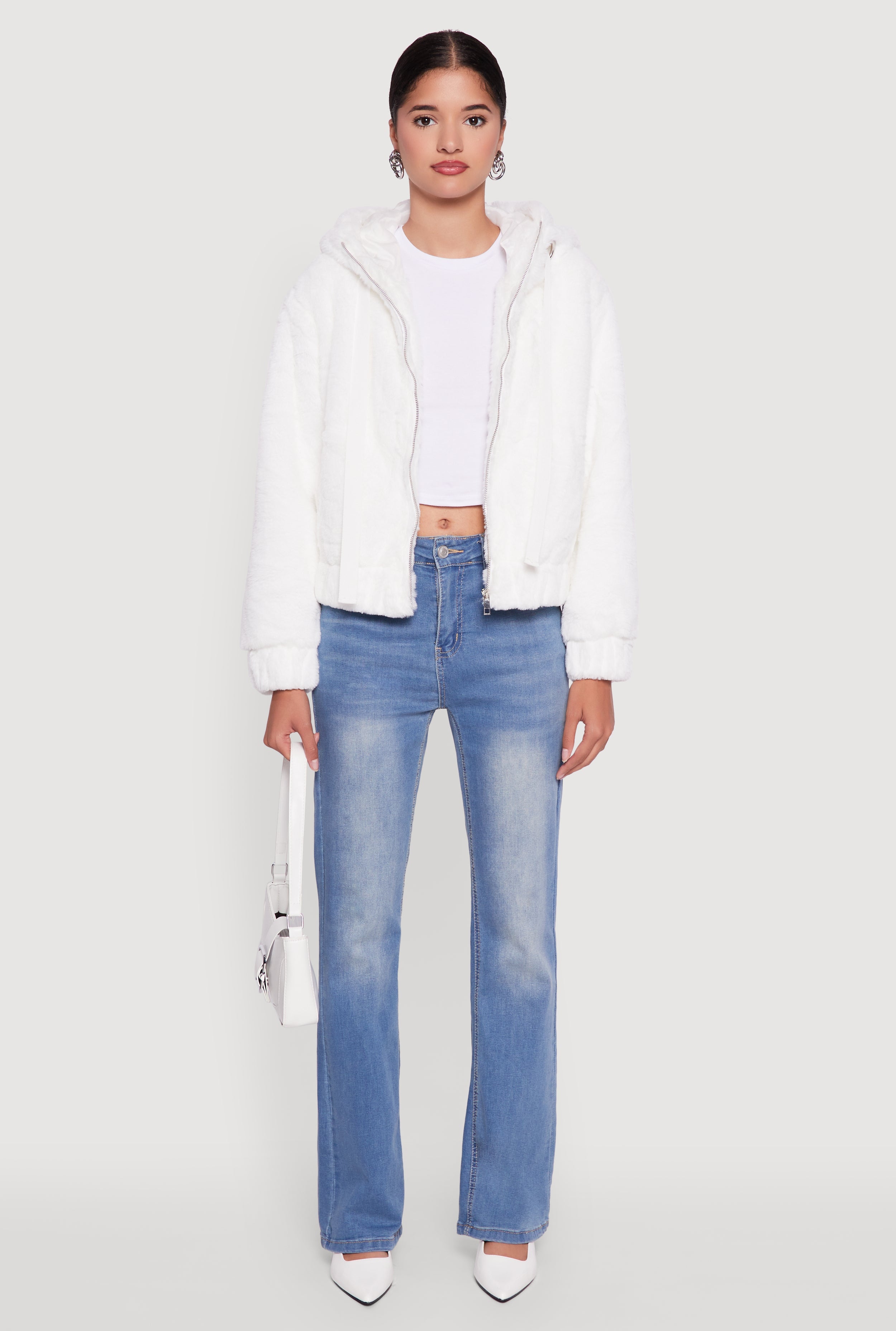 Hooded Faux Fur Bomber Jacket