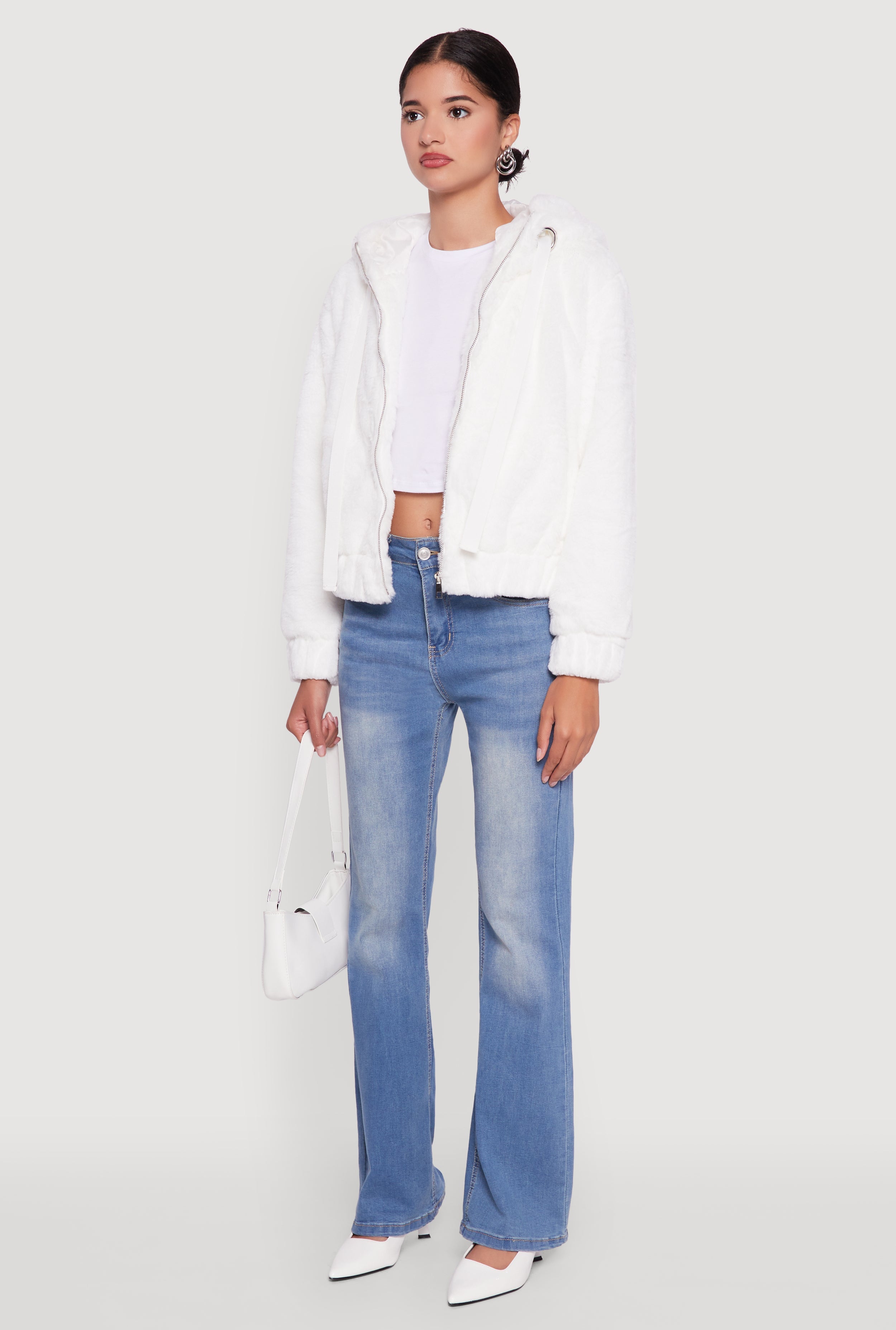 Hooded Faux Fur Bomber Jacket