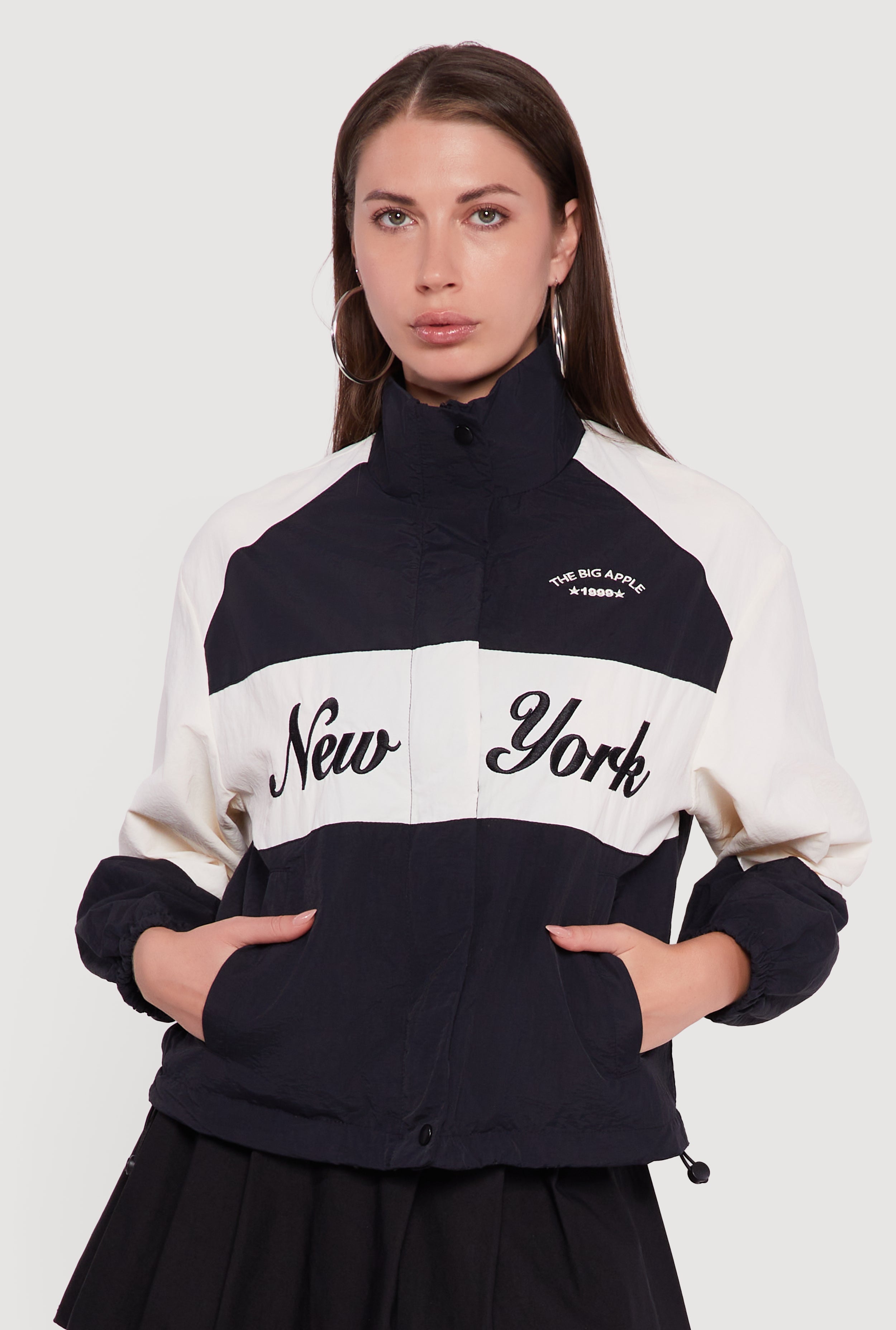 Color Blocked The Big Apple Graphic Windbreaker Jacket