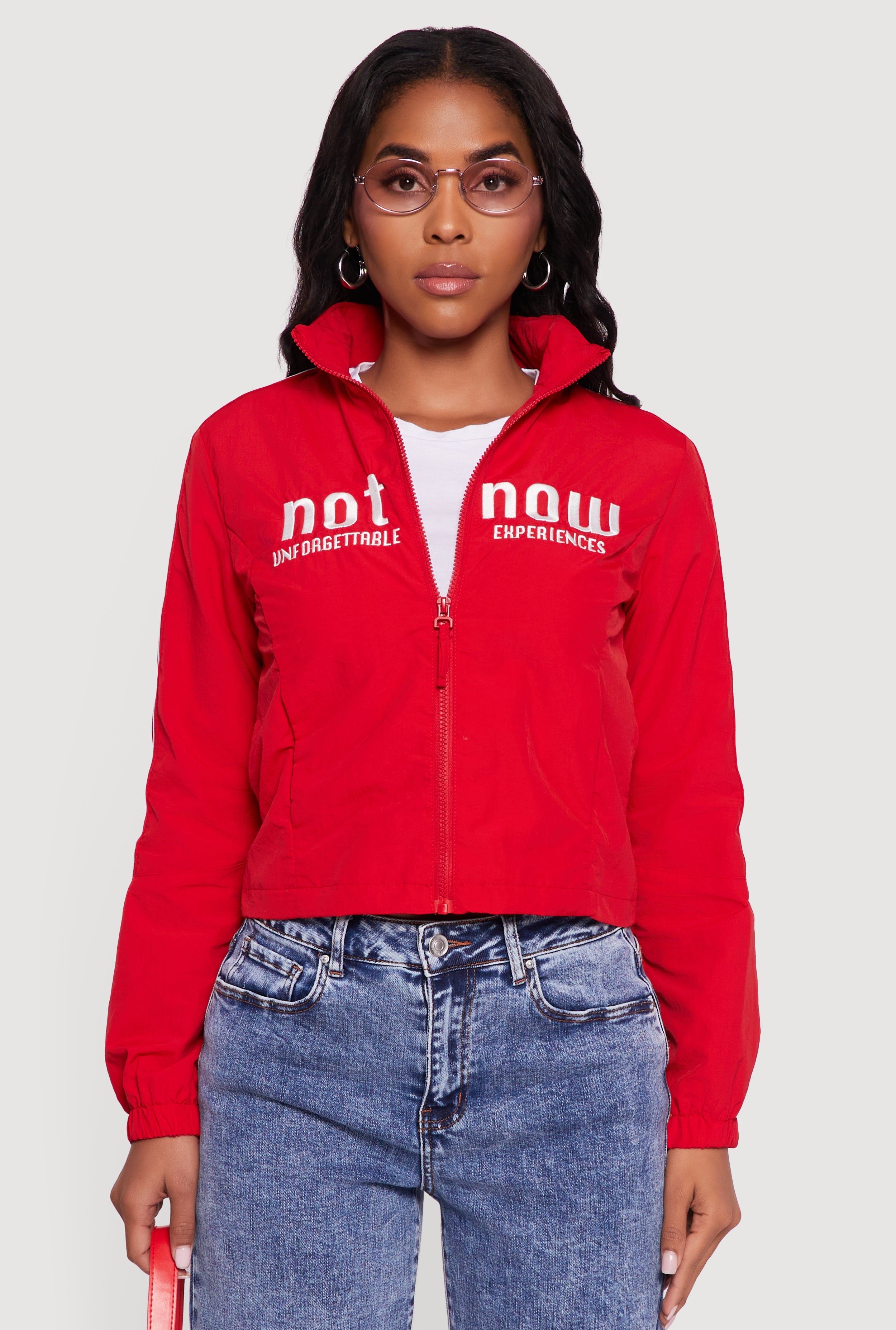 Nylon Not Now Graphic Mock Neck Windbreaker