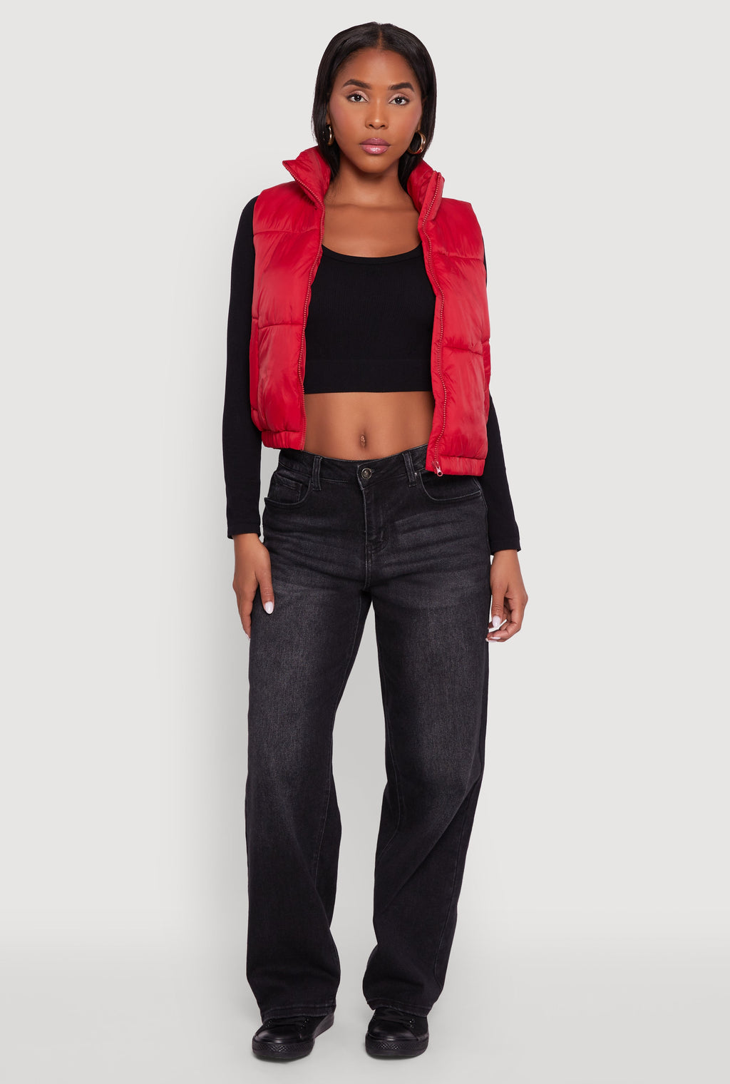 Nylon Mock Neck Puffer Vest
