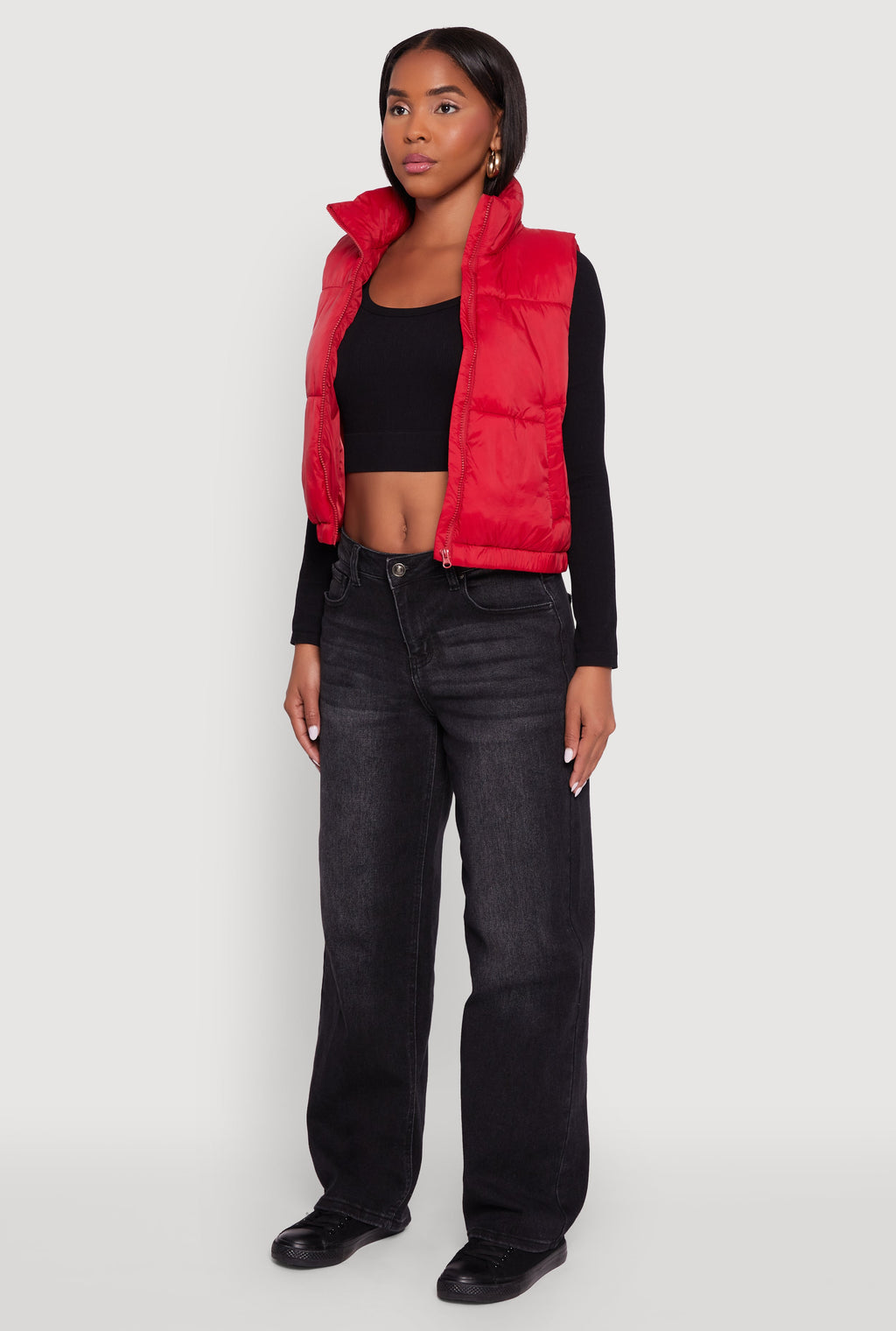 Nylon Mock Neck Puffer Vest
