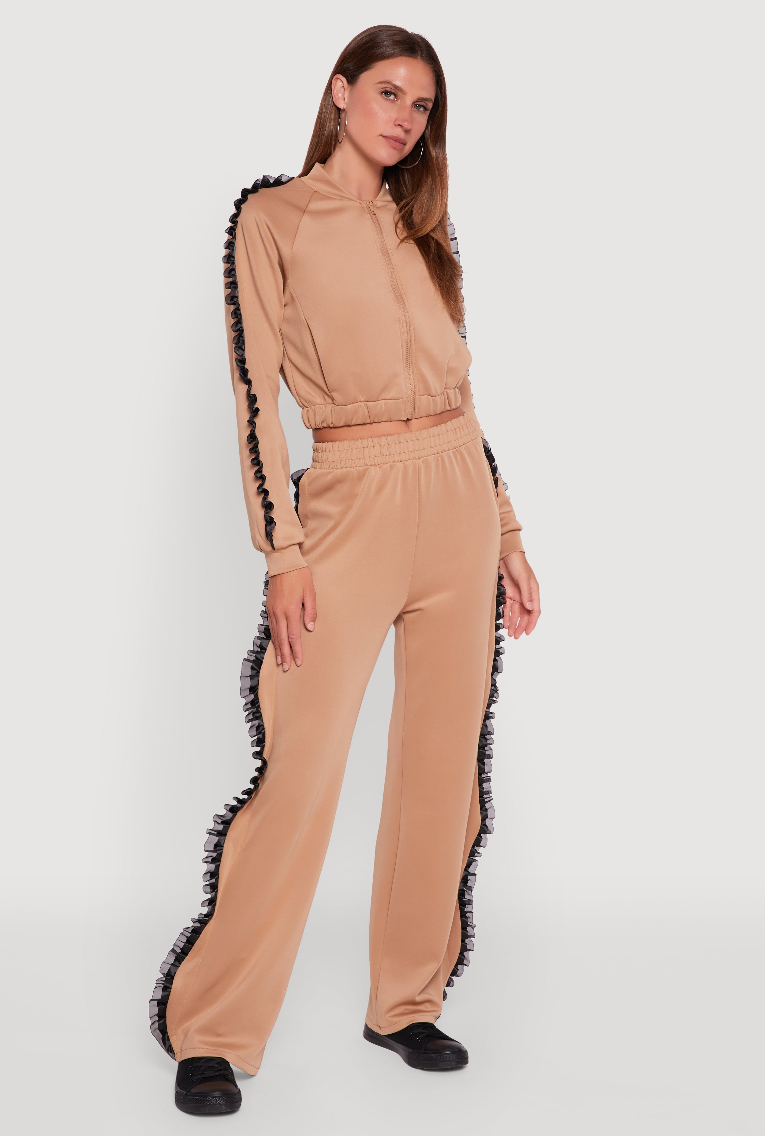 Ruffle Chiffon Organza Long Sleeve Zip Front Jacket