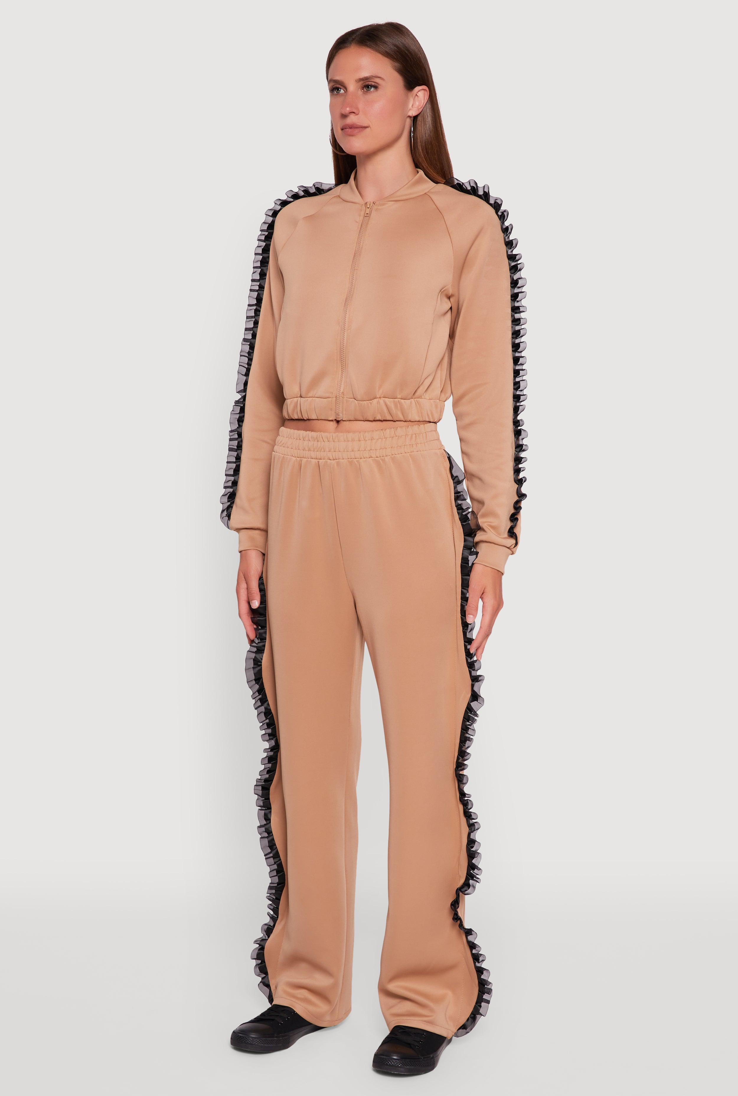 Ruffle Chiffon Organza Long Sleeve Zip Front Jacket