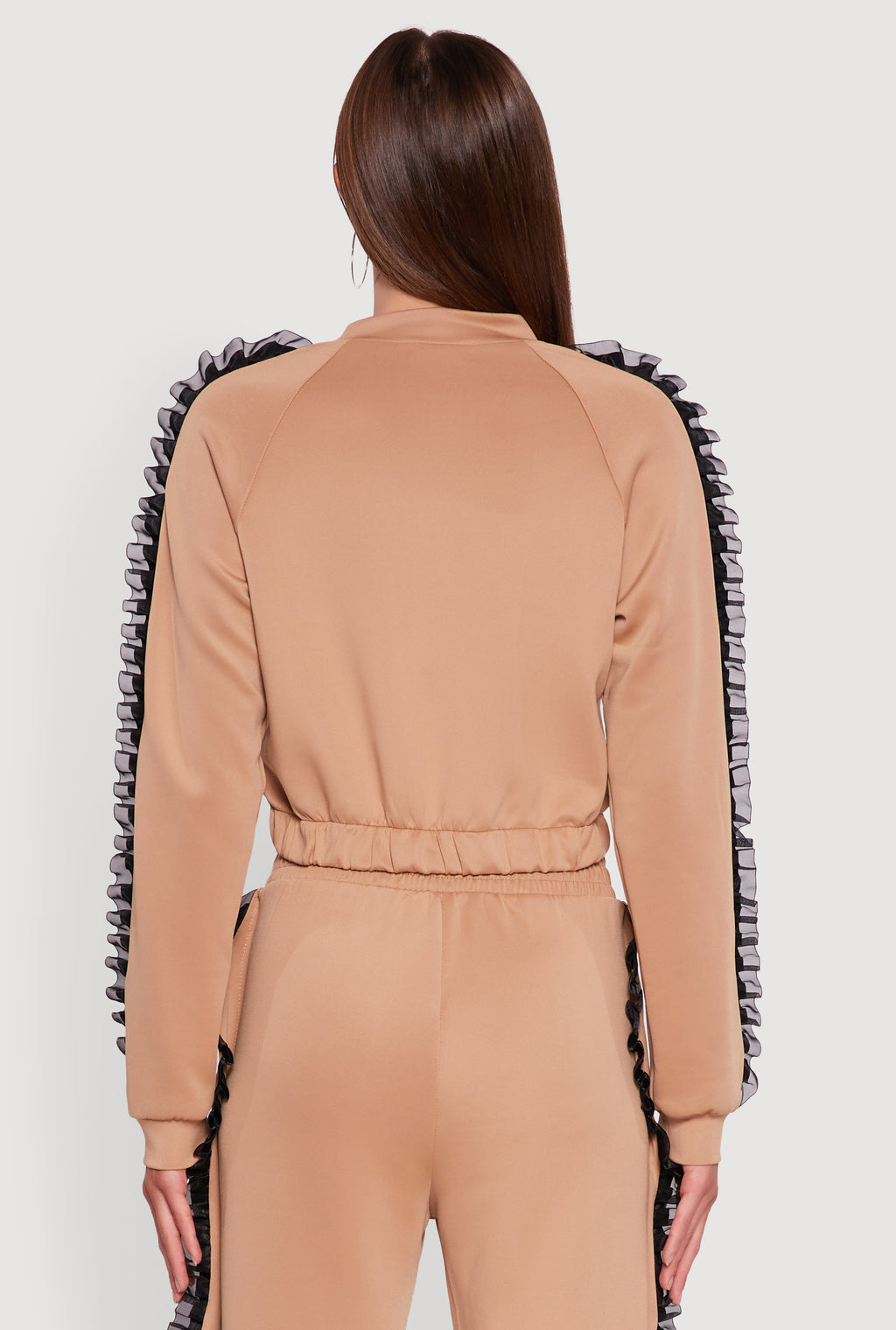 Ruffle Chiffon Organza Long Sleeve Zip Front Jacket