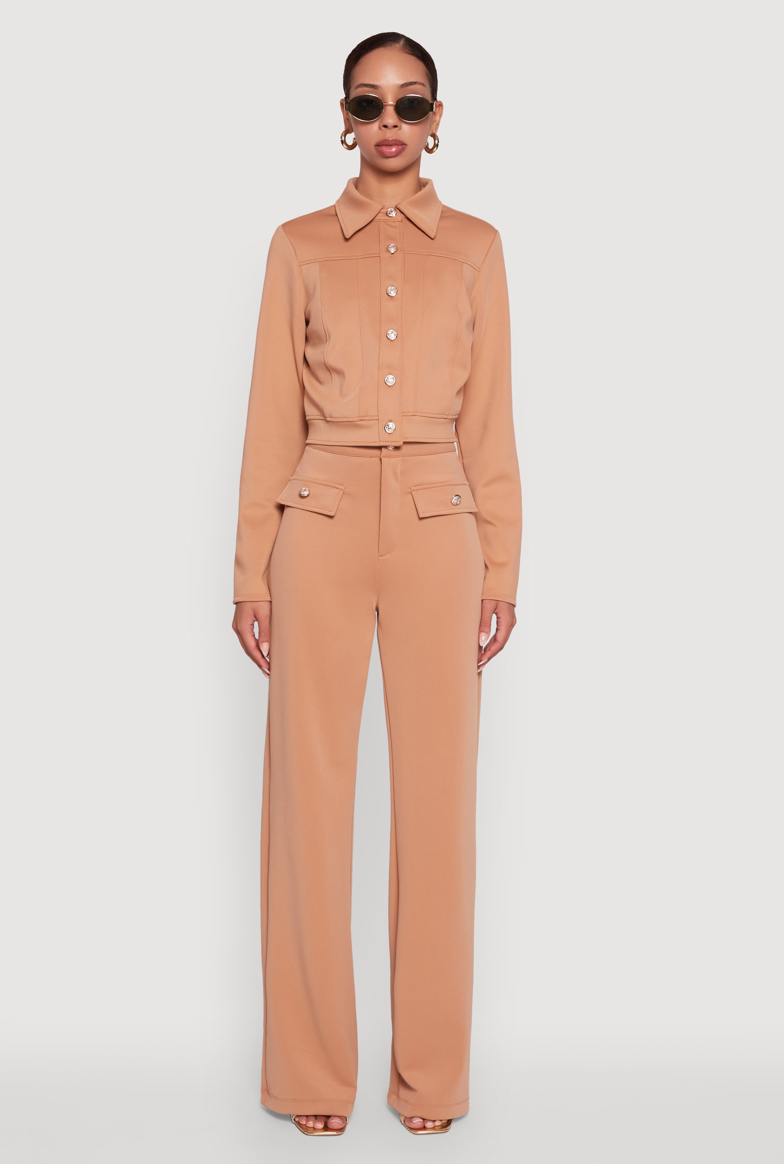 Scuba Metallic Button Front Cropped Shacket