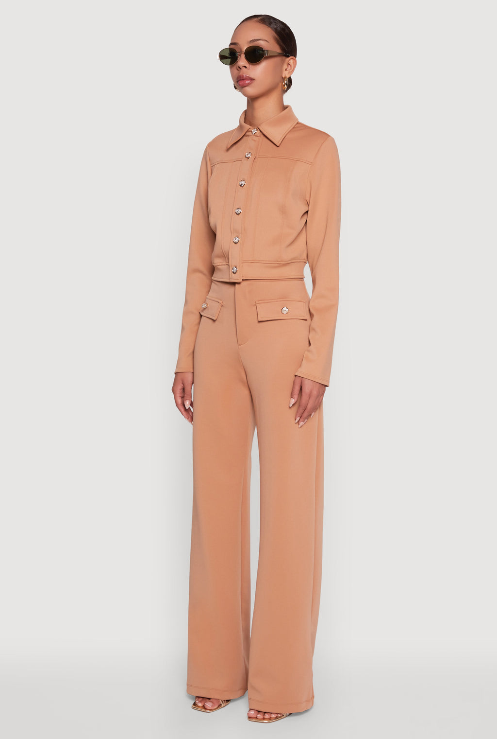 Scuba Metallic Button Front Cropped Shacket