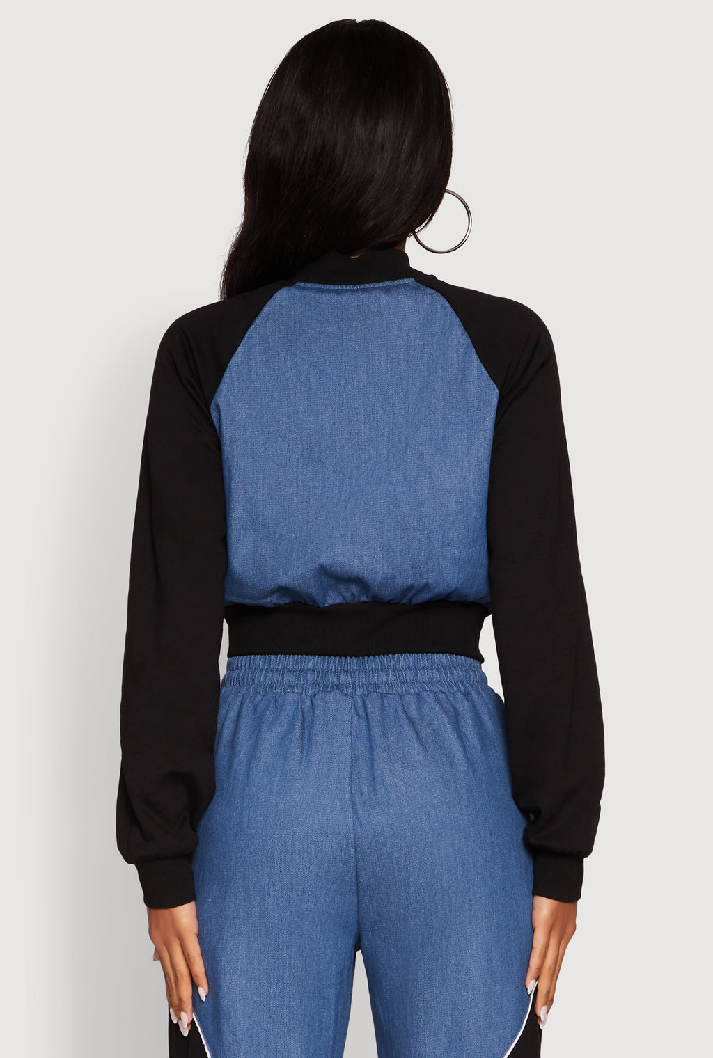 Color Block Sheer Insert Bustier Detail Bomber Jacket