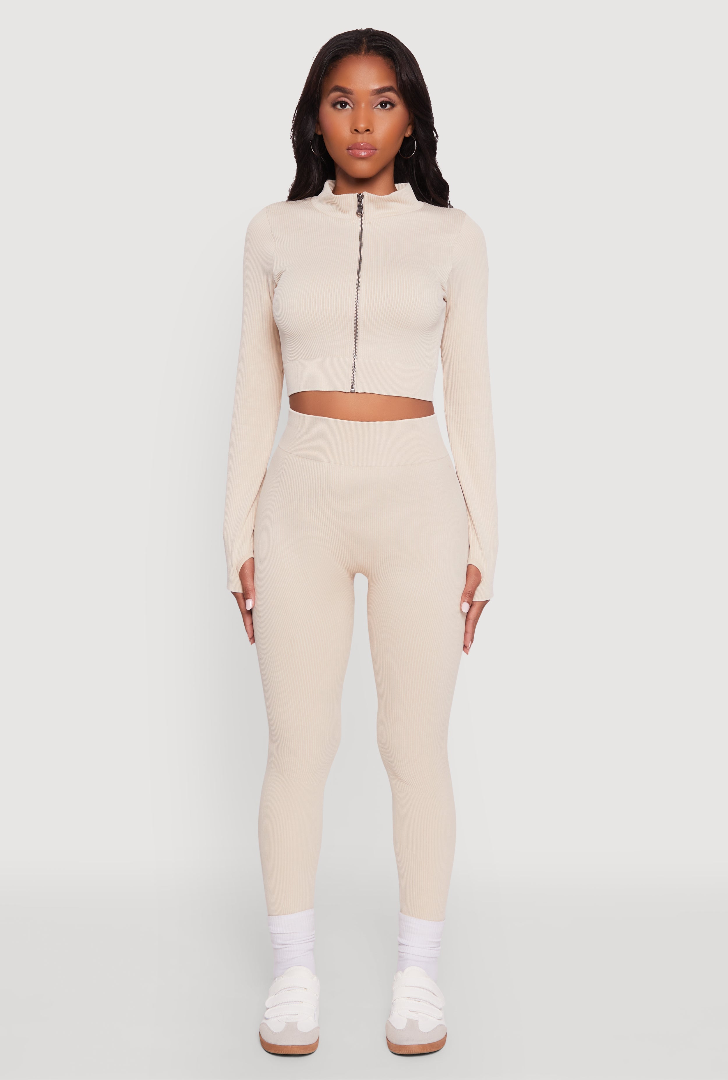 Seamless Ribbed Zip Front Cropped Track Jacket