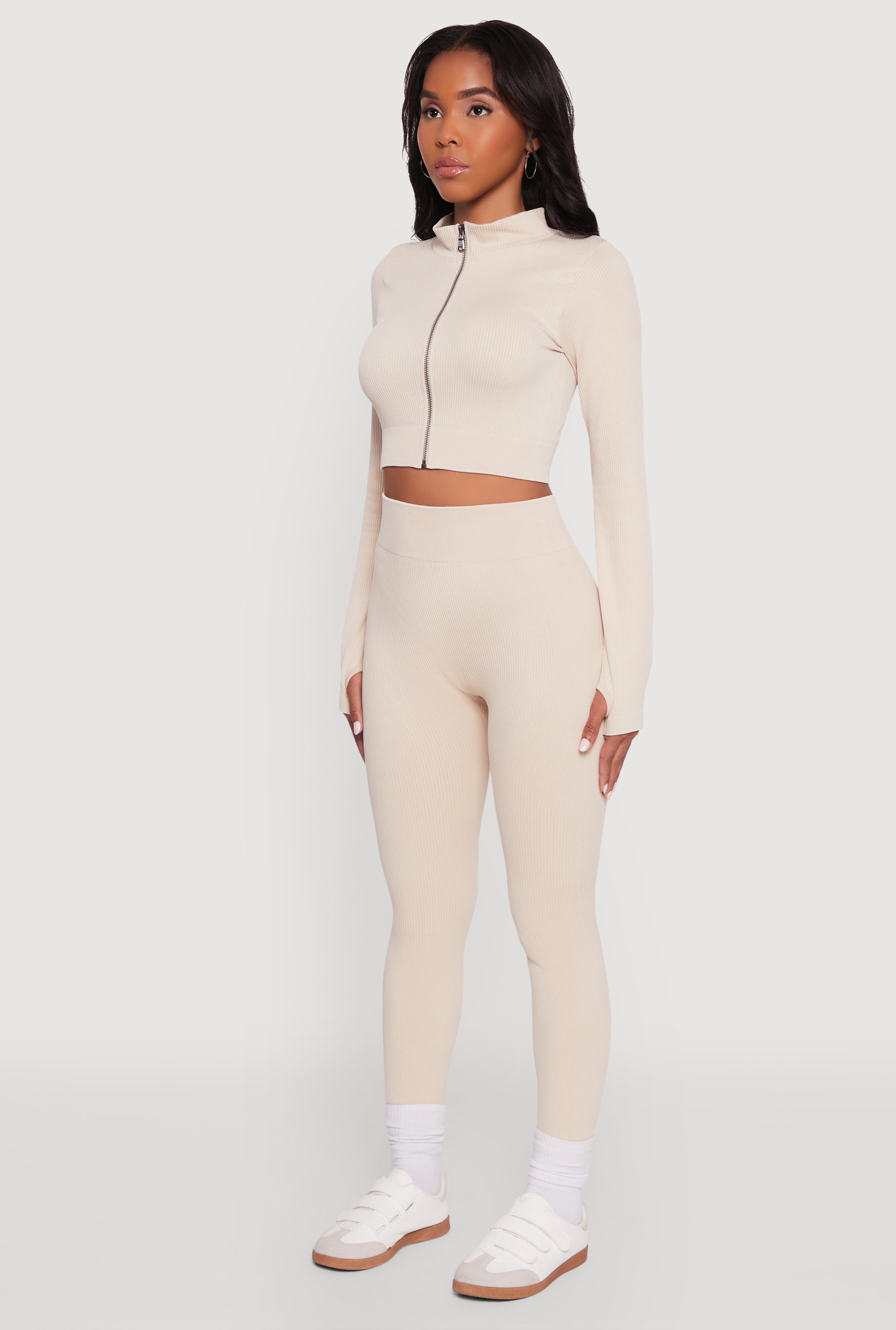 Seamless Ribbed Zip Front Cropped Track Jacket