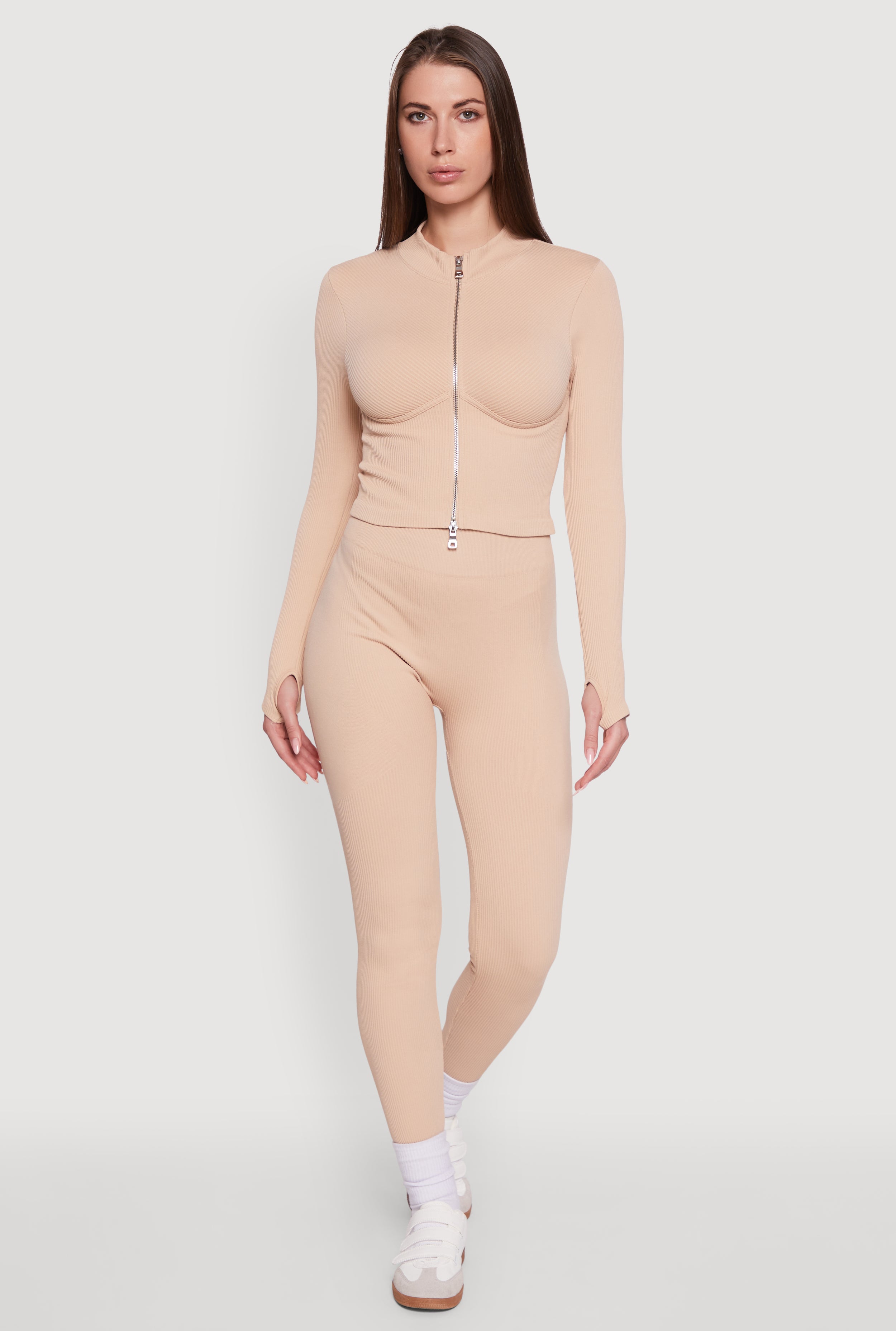 Seamless Ribbed Bustier Detail Cropped Track Jacket