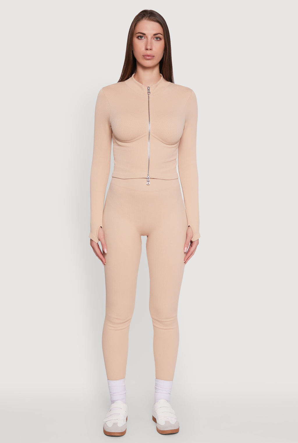 Seamless Ribbed Bustier Detail Cropped Track Jacket