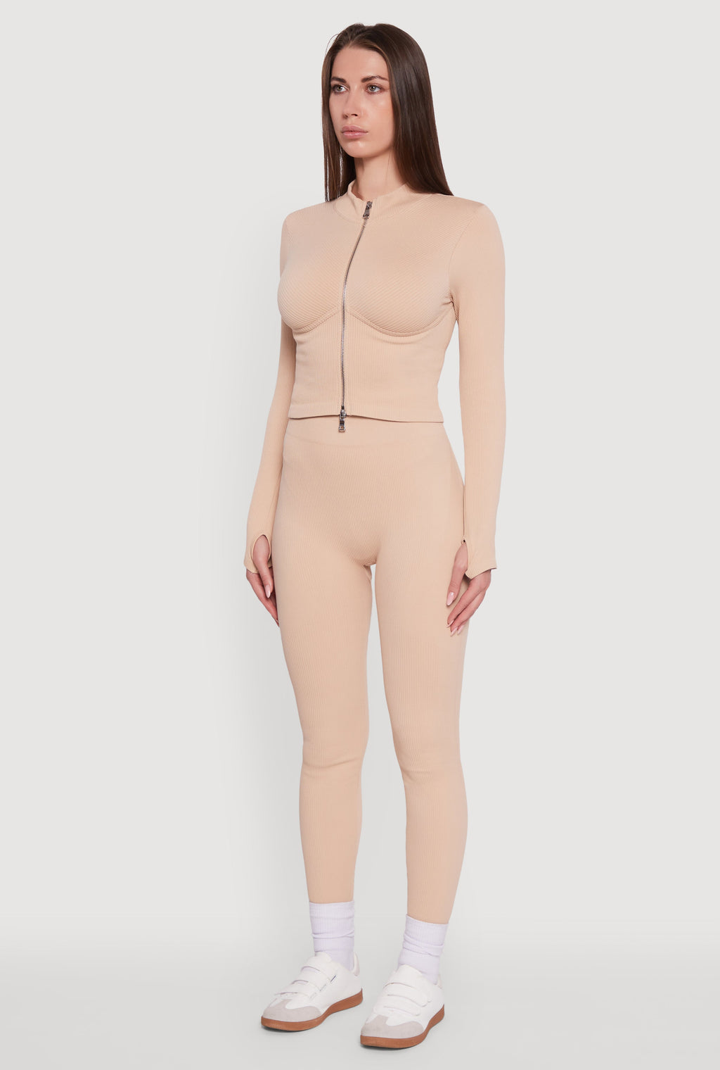 Seamless Ribbed Bustier Detail Cropped Track Jacket