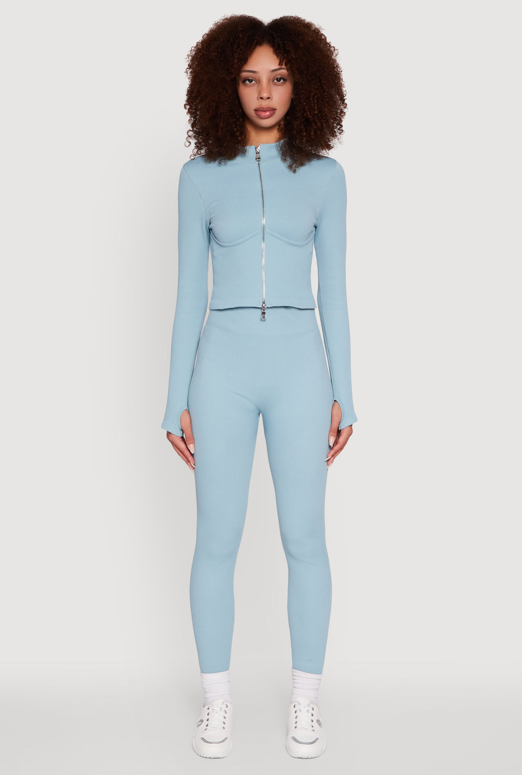 Seamless Ribbed Knit Bustier Detail Cropped Track Jacket