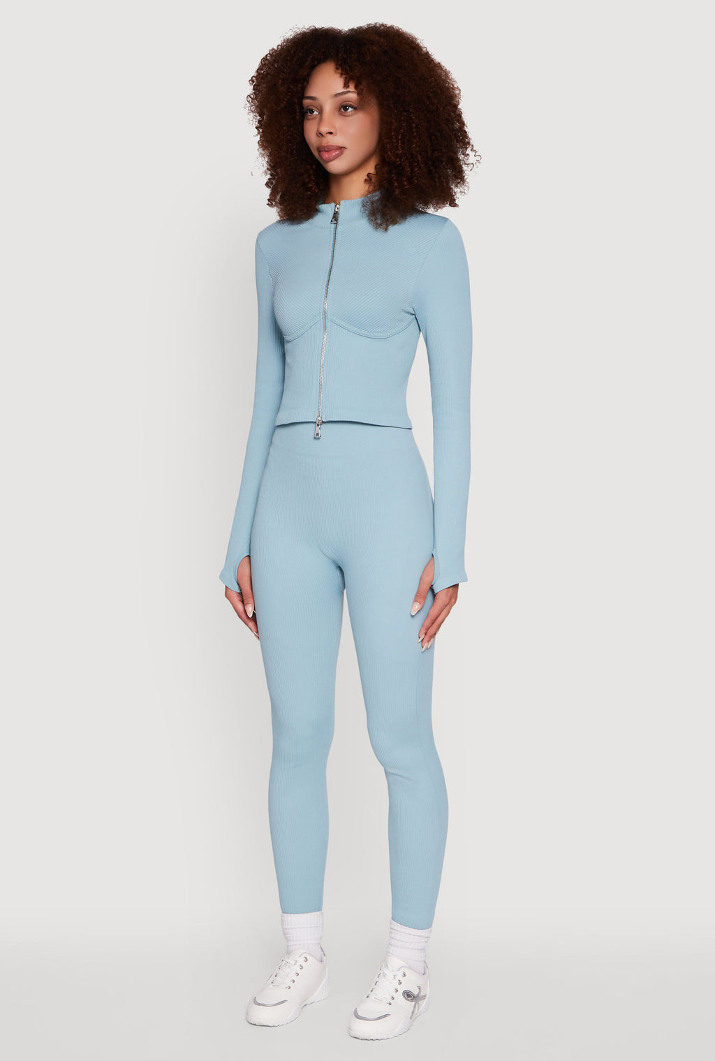 Seamless Ribbed Knit Bustier Detail Cropped Track Jacket