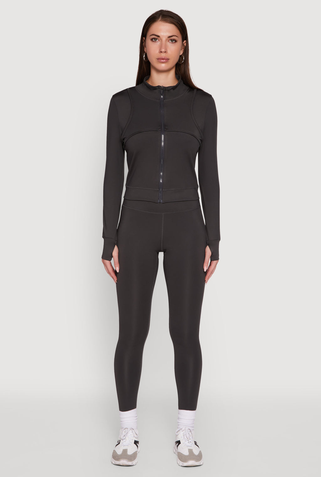 Mock Neck Long Sleeve Activewear Jacket with Thumb Holes