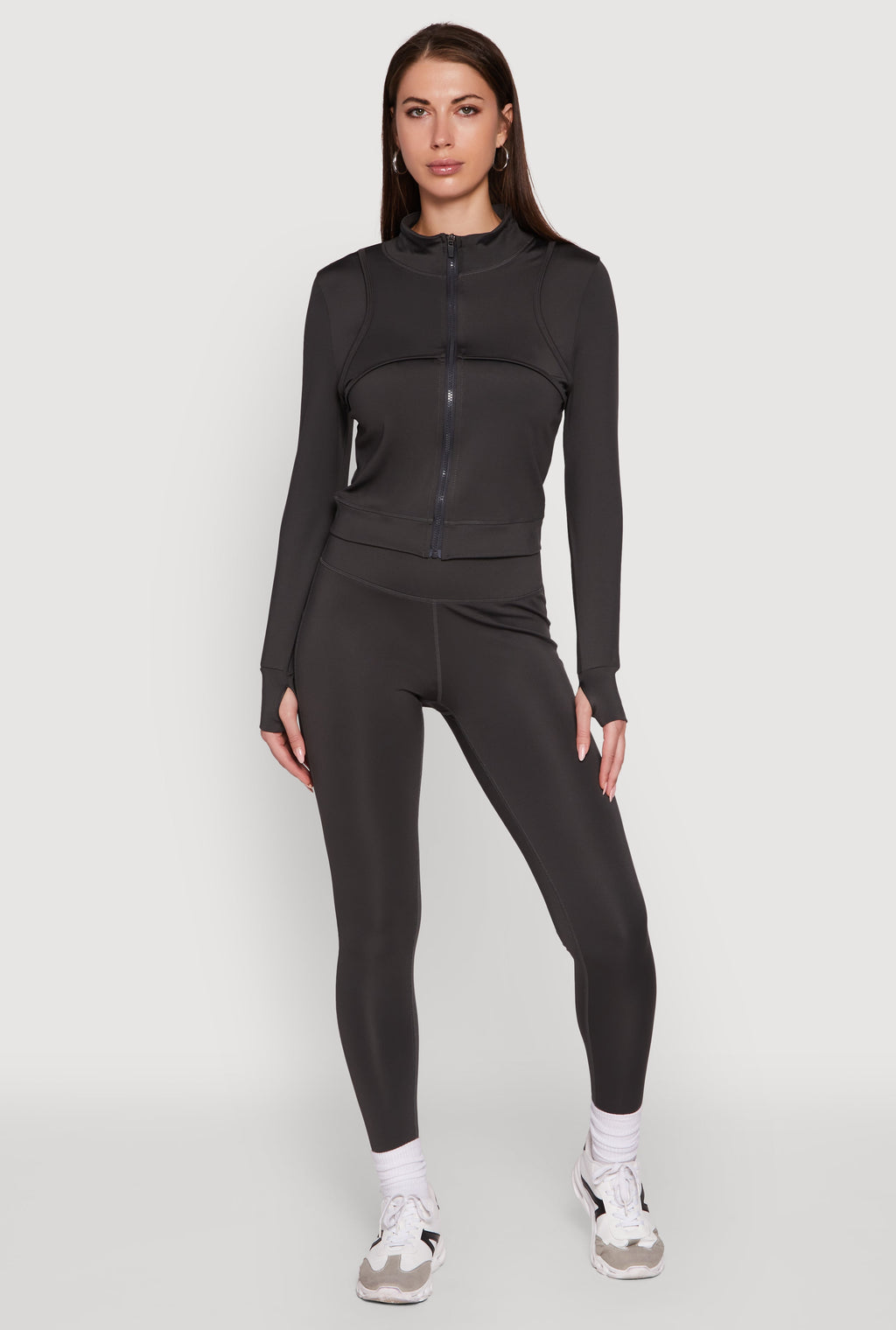 Mock Neck Long Sleeve Activewear Jacket with Thumb Holes