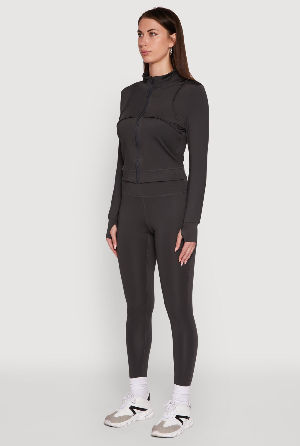 Mock Neck Long Sleeve Activewear Jacket with Thumb Holes
