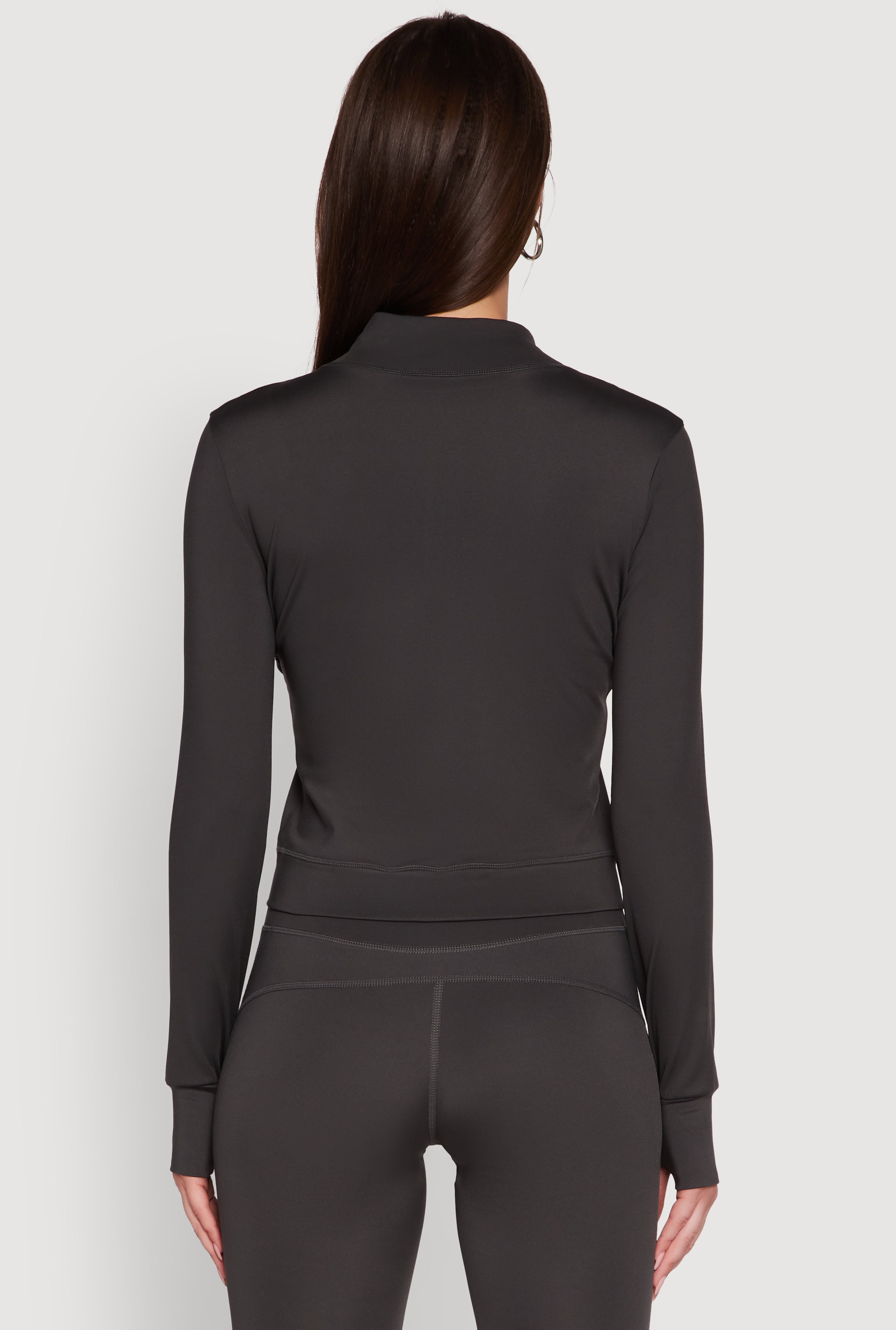 Mock Neck Long Sleeve Activewear Jacket with Thumb Holes