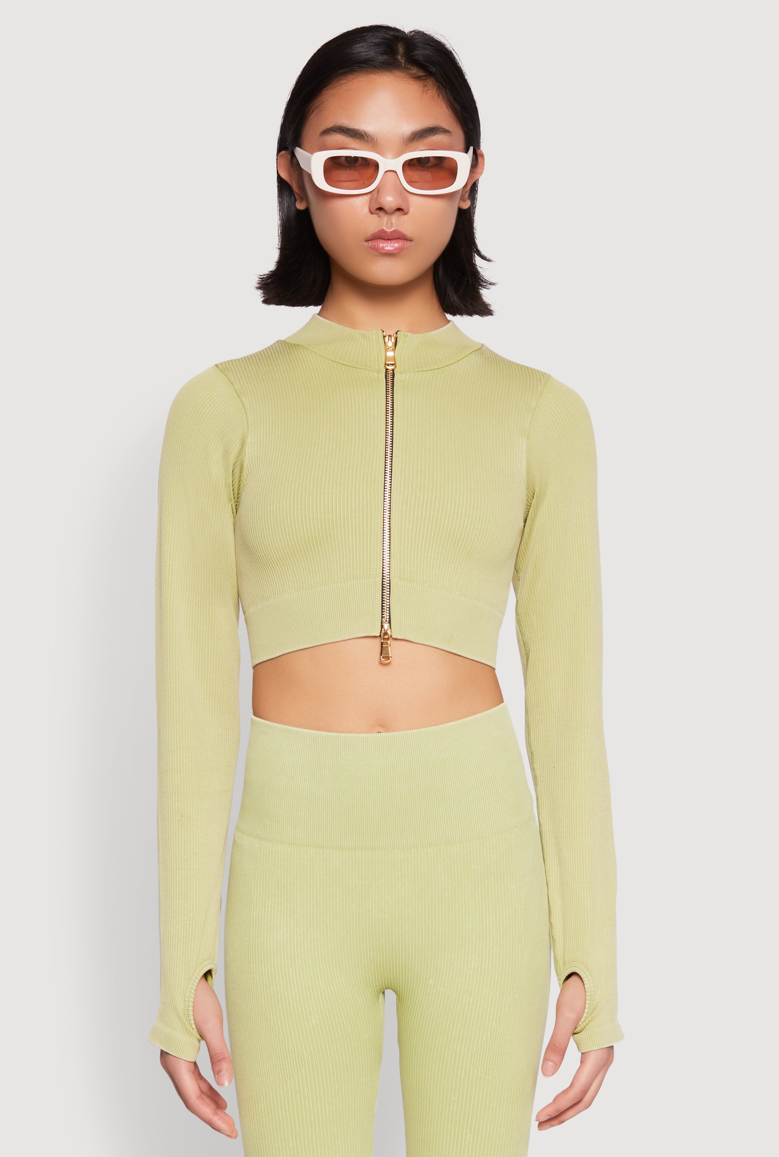 Daisy Ribbed Knit Cropped Track Jacket