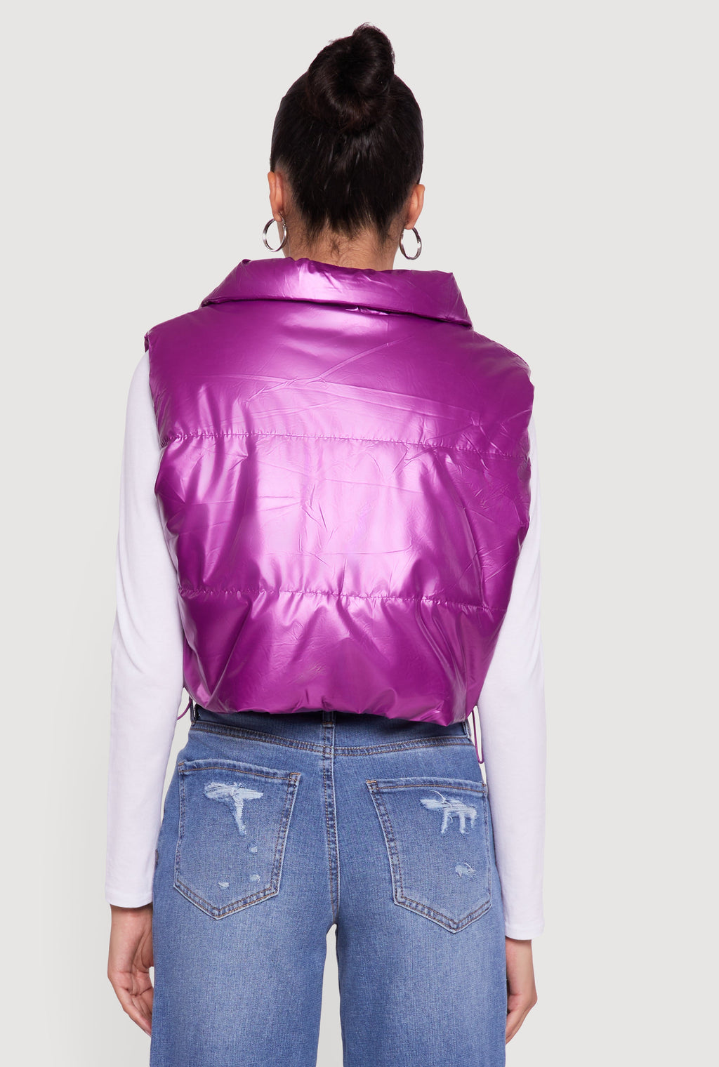 Drawstring Hem Cropped Zip Front Puffer Vest