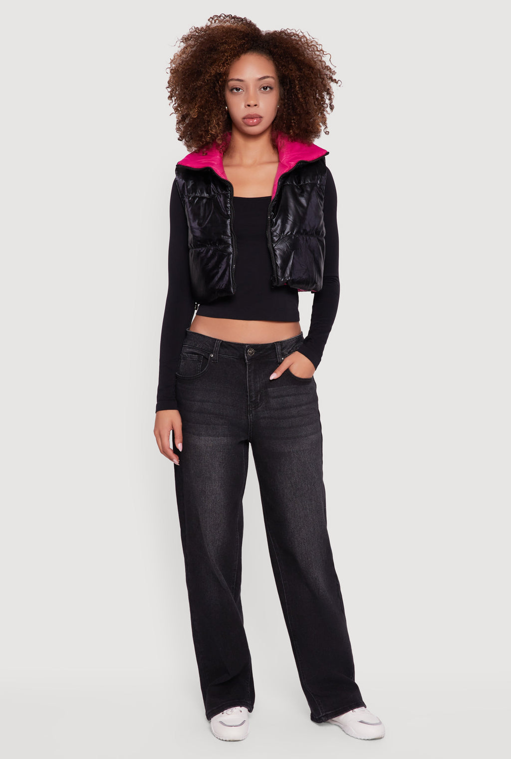 Foiled Metallic Cropped Puffer Vest