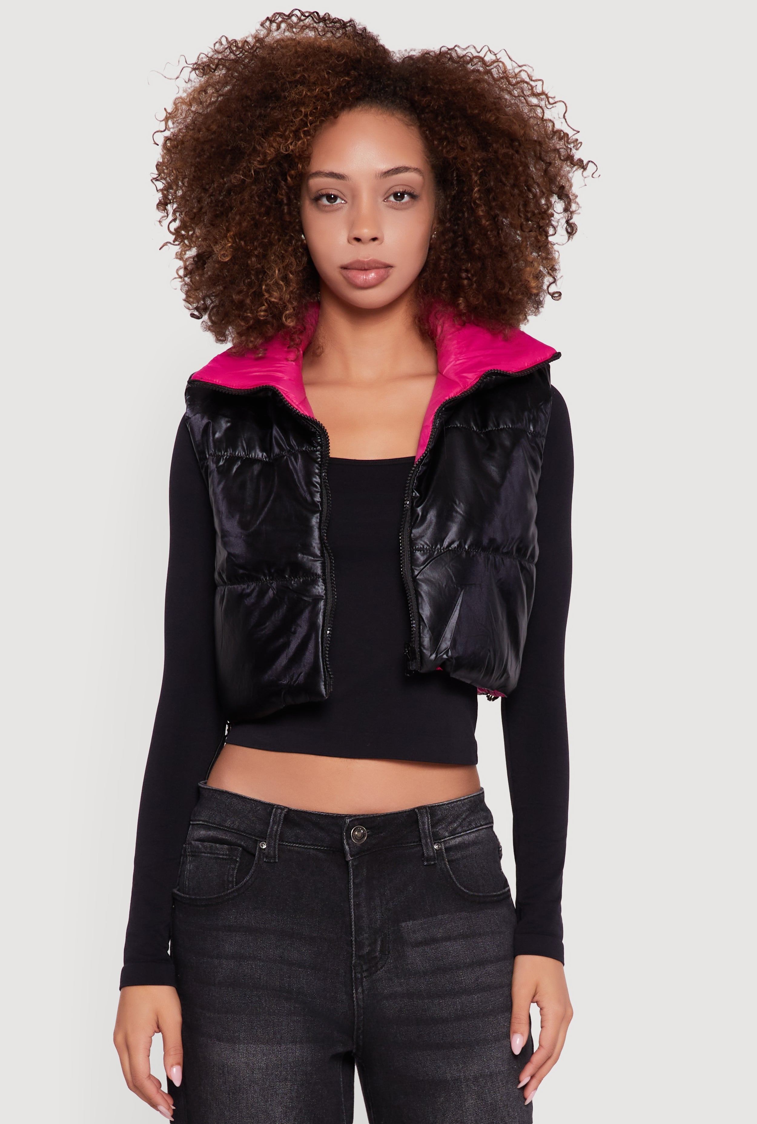 Foiled Metallic Cropped Puffer Vest
