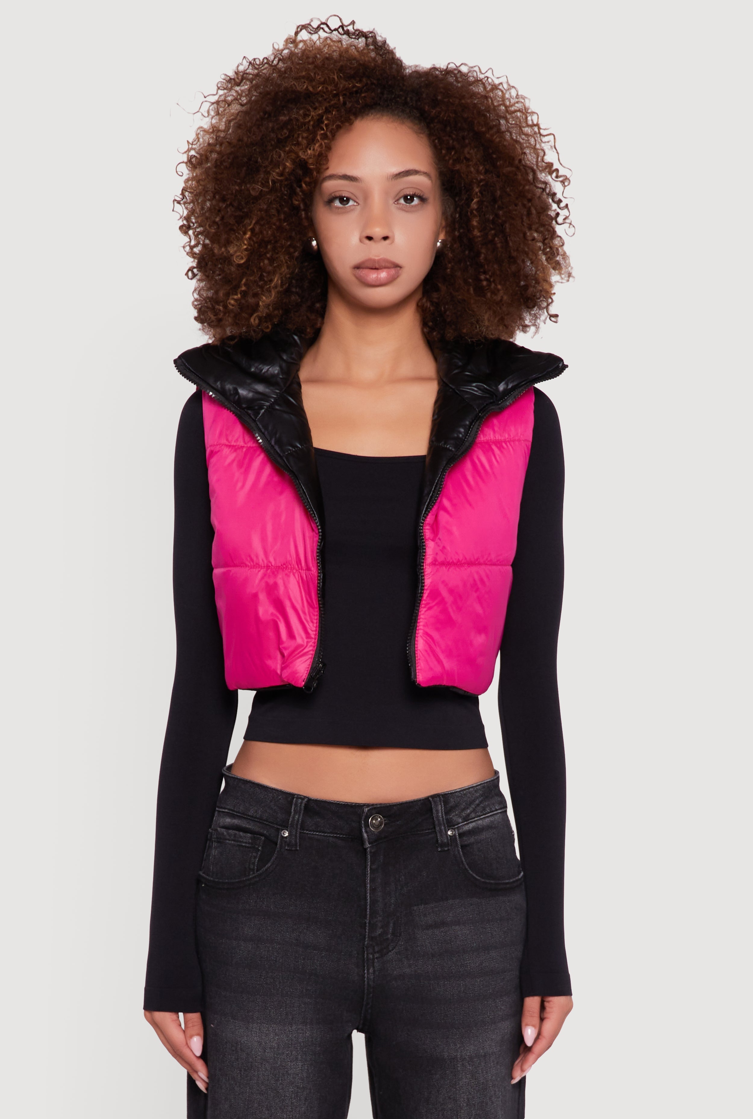 Foiled Metallic Cropped Puffer Vest
