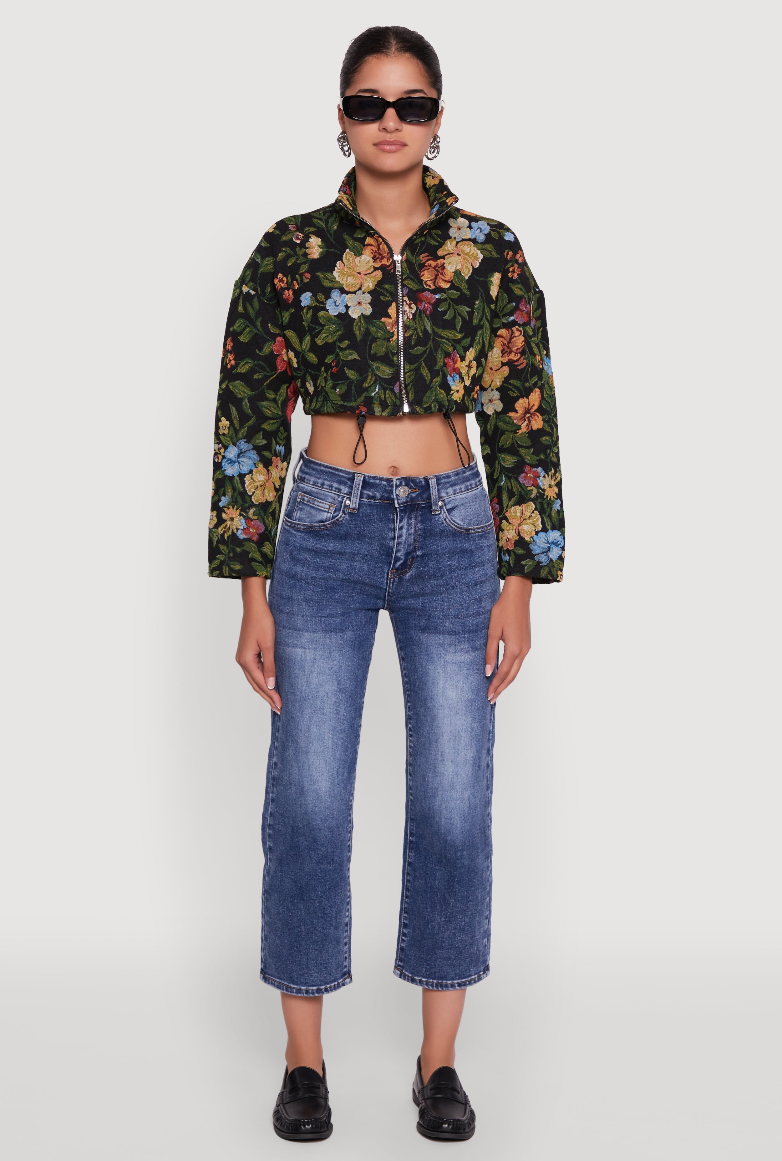 Daisy Patterned Jacquard Cropped Jacket