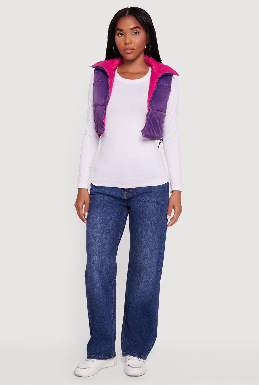 Color Blocked Drawstring Hem Puffer Vest